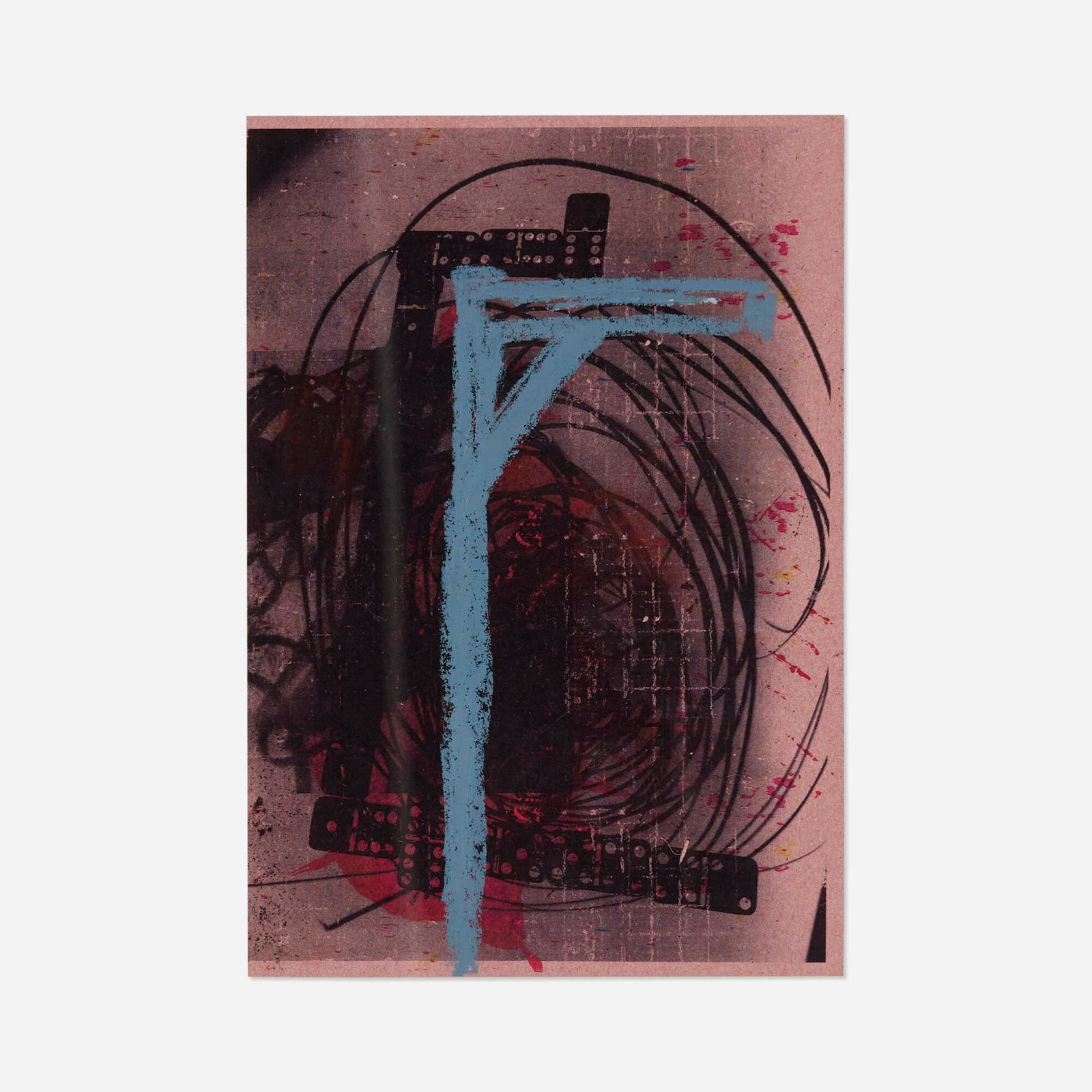 Oscar Murillo, Untitled: Oscar Murillo Untitled 2016oil, oil stick and inkjet on paper 11.5 h x 8 w in (29 x 20 cm) This work was created during the multi-day performance Room Services. The collaborative printi