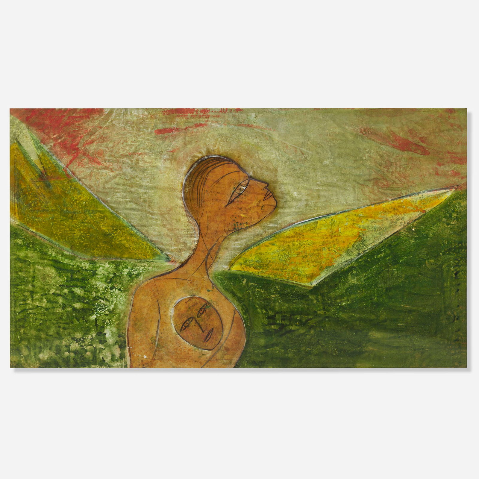 Jamali, Untitled: Jamali Untitled pigmentation on cork sight: 54.25 h x 95.25 w in (138 x 242 cm) Signed to artist's label to verso 'Jamali'. This work will ship from Chicago, Illinois.