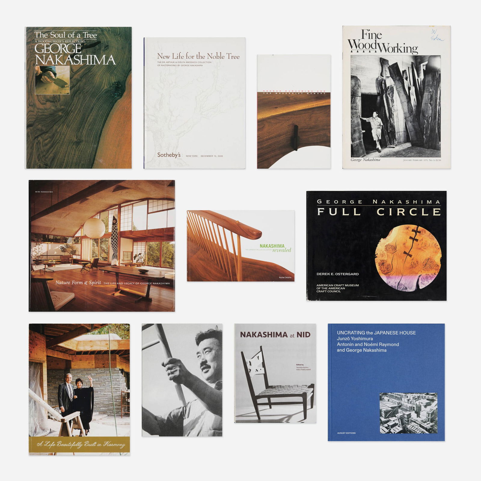 George Nakashima monographs, eleven: George Nakashima monographs, eleven bound printed paper Provenance: Collection of James Zemaitis Complete Lot Details Fine Woodworking, No. 14, 1979. Provenance: