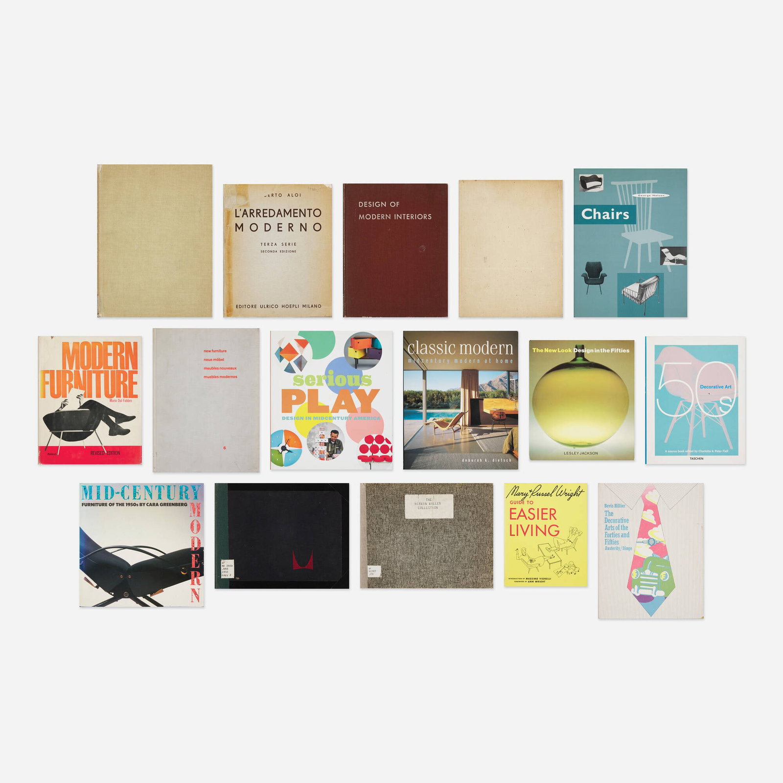 Midcentury Modern monographs, sixteen: Midcentury Modern monographs, sixteen bound printed paper Provenance: Collection of James Zemaitis Complete Lot Details Design of Modern Interiors James Ford and
