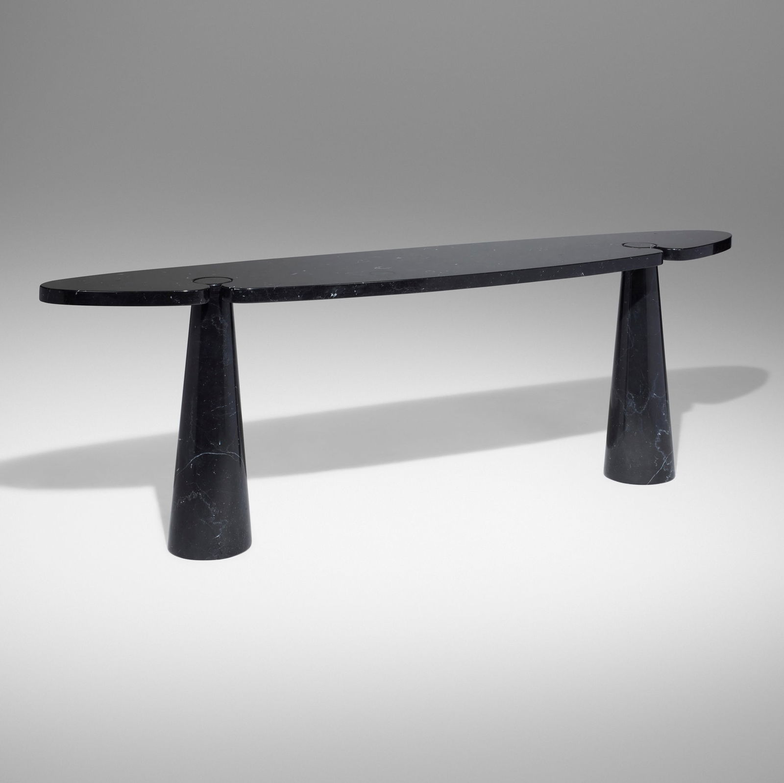 Angelo Mangiarotti, Eros console table: Angelo Mangiarotti Eros console table SkipperItaly, 1971black marble 28.25 h x 88 w x 19.5 d in (72 x 224 x 50 cm) Provenance: Acquired in 1980, Collection of Mimi Livin