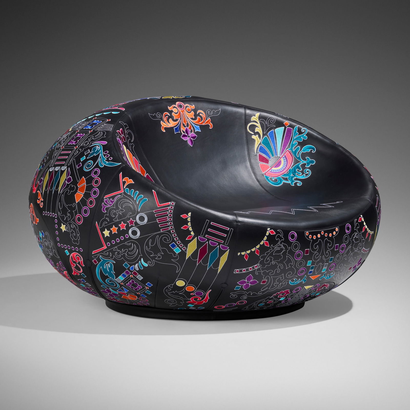 Marcel Wanders, Odjurssate Loud chair: Marcel Wanders Odjurssate Loud chair The Netherlands, 2016embroidered leather upholstery 28.25 h x 51.25 w x 47.25 d in (72 x 130 x 120 cm) Incised signature and number to underside 'Marcel Wa