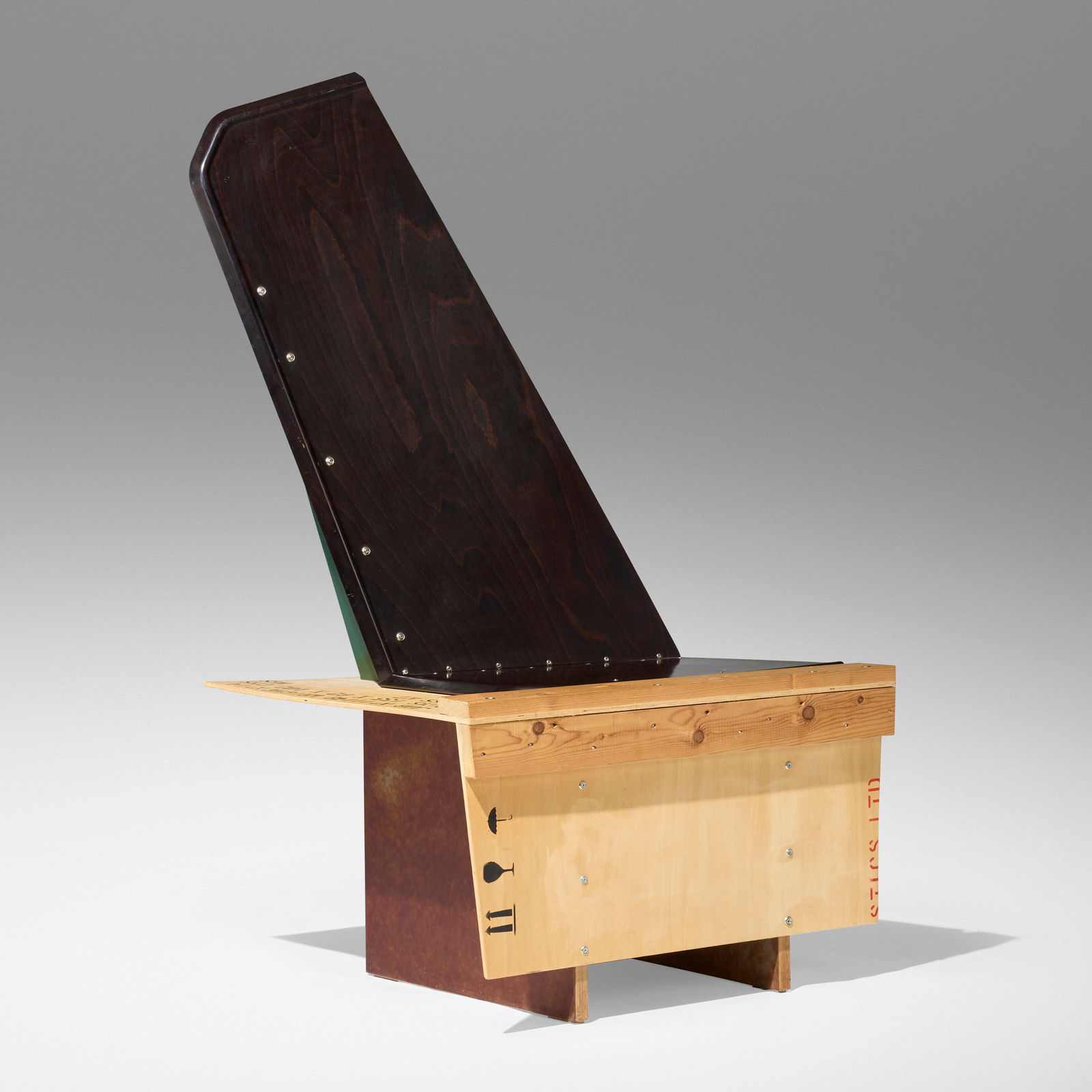 Martino Gamper, Chair: Martino Gamper Chair Italy, 2008recycled shipping crate, plywood and pine, repurposed furniture parts, stained birch, lacquered wood, laminate over wood, walnut, steel 51.25 h x 29 w x 26.5 d in (130