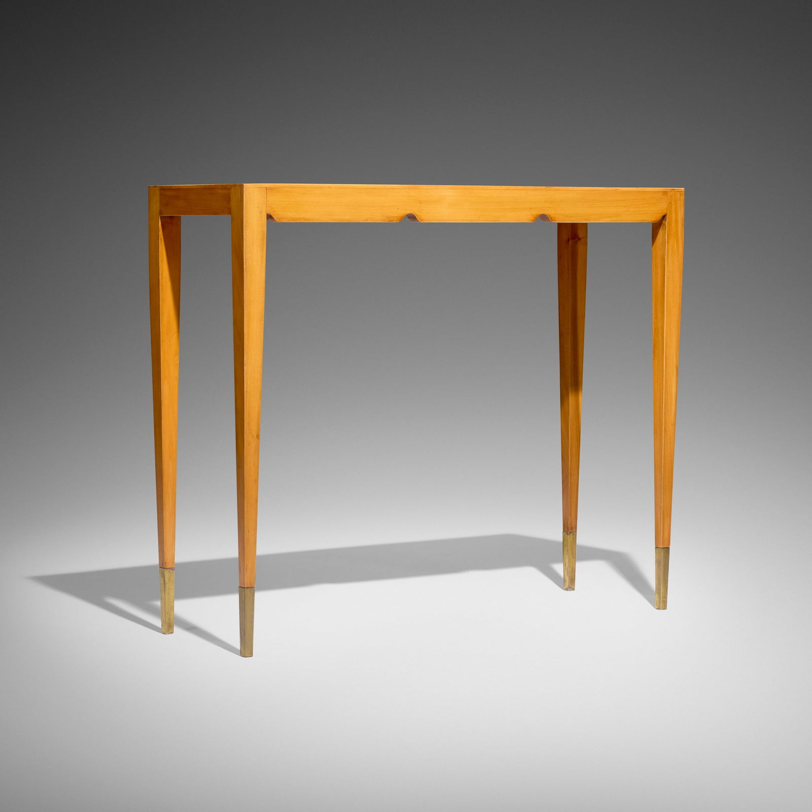 Gio Ponti, Console table: Gio Ponti Console table Italy, c. 1940bleached walnut, brass 32 h x 38.5 w x 13.5 d in (81 x 98 x 34 cm) Sold with a digital copy of the letter of expertise issued by the Gio Ponti Archives.