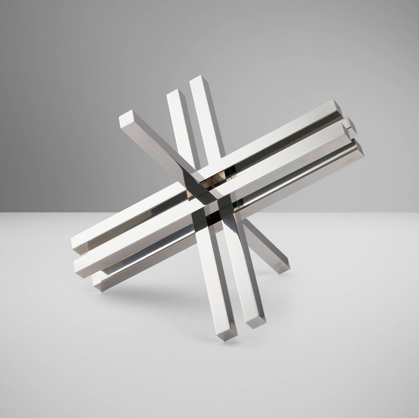 Max Bill, Doublement: Max Bill Doublement 1969chrome-plated brass 10 h x 12 w x 14 d in (25 x 30 x 36 cm) Impressed signature, title and number to lower edge 'Max Bill Doublement Editions Denise Rene 145/200'. This