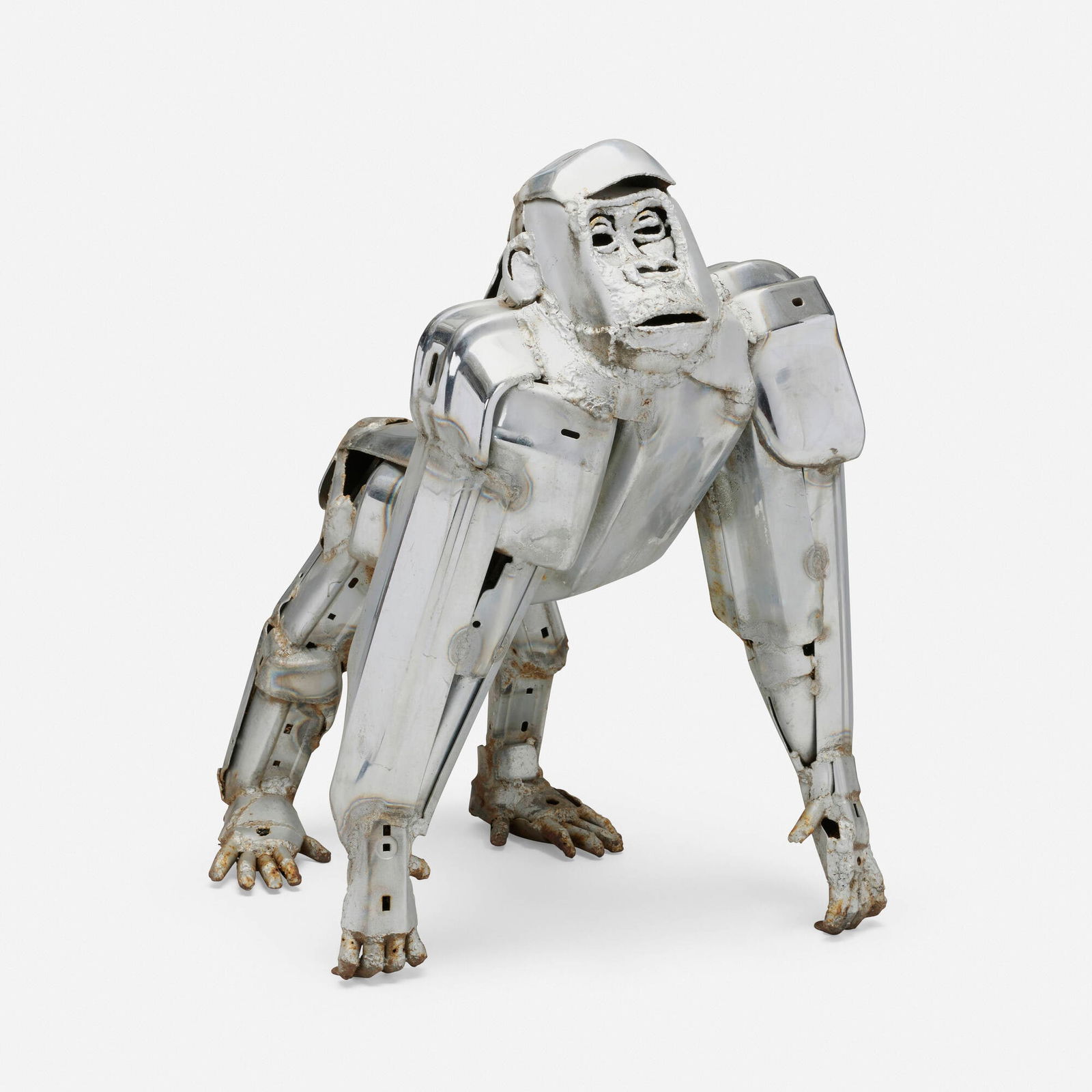 John Kearney, Baby Gorilla: John Kearney Baby Gorilla welded found steel objects 41 h x 28 w x 34 d in (104 x 71 x 86 cm) Torch-cut signature to gorilla's back right leg 'JK'. Provenance: Acquired direc