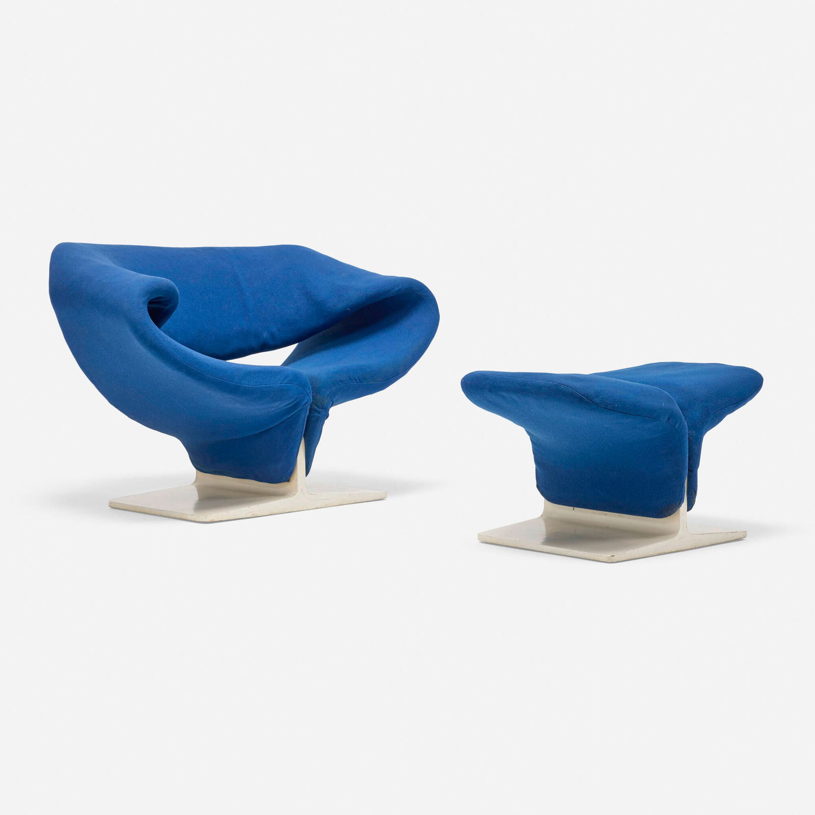 Pierre Paulin, Ribbon chair and ottoman: Pierre Paulin Ribbon chair and ottoman ArtifortFrance / The Netherlands, 1965upholstery, lacquered wood chair: 27.5 h x 38 w x 30 d in (70 x 97 x 76 cm) ottoman: 15.5 h x 29 w x 18 d in (39