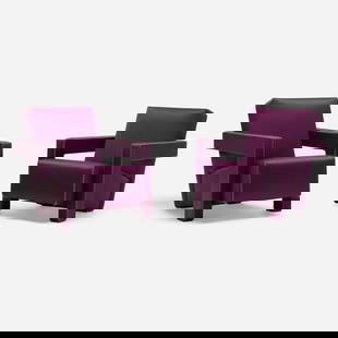 Gerrit Rietveld, Utrecht lounge chairs, pair: Gerrit Rietveld Utrecht lounge chairs, pair CassinaThe Netherlands / Italy, 1935 / c. 1988upholstery 26.5 h x 32 w x 25 d in (67 x 81 x 63 cm) The Utrecht lounge chair was Rietveld's fir