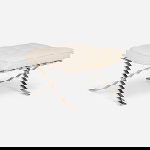 Ludwig Mies van der Rohe, Barcelona ottoman: Ludwig Mies van der Rohe Barcelona ottoman KnollStudioGermany / USA, 1929 / 2003leather upholstery, chrome-plated stainless steel 17 h x 25.25 w x 24 d in (43 x 64 x 61 cm) Impressed man