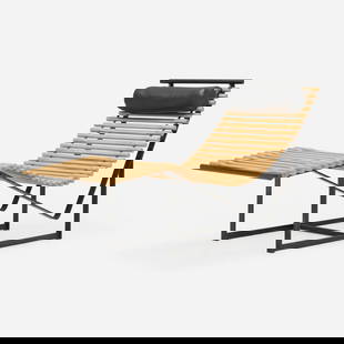 Peter StraSsl, Spine Back lounge chair: Peter StraSsl Spine Back lounge chair Strassle InternationalGermany / Switzerland, 1978lacquered steel, beech, leatherette 32 h x 20.125 w x 64 d in (81 x 51 x 163 cm) This