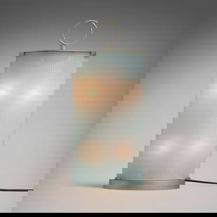 Gio Ponti, Pirellina table lamp, model 2781: Gio Ponti Pirellina table lamp, model 2781 Fontana ArteItaly, 1967 / 2018textured glass, brushed aluminum, plastic 15 h x 6.625 w x 3 d in (38 x 17 x 8 cm) Decal manufacturer's label to