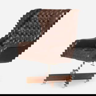 Sergio Rodrigues, Kennedy swivel office chair: Sergio Rodrigues Kennedy swivel office chair Brazil, 1963leather upholstery, jacaranda, casters 49 h x 33 w x 27 d in (124 x 84 x 69 cm) This work will ship from Lambertville, New