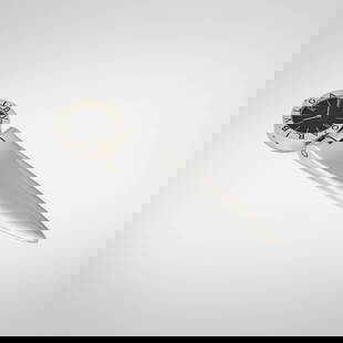 Bulgari, Timepiece with letter opener: Bulgari Timepiece with letter opener Italy / Switzerland, c. 2000sterling silver 5.25 h x 1.5 w x 0.5 d in (13 x 4 x 1 cm) Impressed manufacturer's mark to center and edge 'Bulgari 925 Sterlin