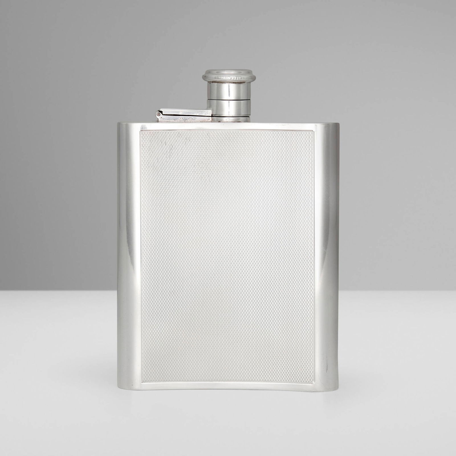 Hermes, Hip flask: Hermes Hip flask P.H. Vogel & Co.France / United Kingdom, 1972silver 5.5 h x 3.75 w x 1 d in (14 x 10 x 3 cm) Impressed manufacturer's marks to underside 'Hermes Paris PHV & Co' with Eng