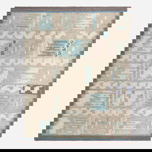 Contemporary, Swedish-style flatweave carpet: Contemporary Swedish-style flatweave carpet 21st century hand-woven wool 101 w x 118 l in (257 x 300 cm) This work will ship from Lambertville, New Jersey.