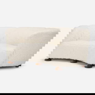 Scandinavian, Sofa: Scandinavian Sofa faux sheepskin, walnut 28.75 h x 76.5 w x 38 d in (73 x 194 x 97 cm) This work will ship from Lambertville, New Jersey.