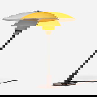 Poul Henningsen, PH 3.6/2.5 table lamp: Poul Henningsen PH 3.6/2.5 table lamp Louis Poulsen Denmark, 1927 / produced later lacquered aluminum and steel, patinated brass, painted frosted glass, plastic 19.25 h x 14.125 dia in (49 x 36 cm)