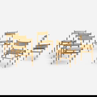 Hans J. Wegner, Dining chairs model CH 36, set of six: Hans J. Wegner Dining chairs model CH 36, set of six Carl Hansen & SonDenmark, 1962oak, paper cord 31 h x 20.5 w x 18 d in (79 x 52 x 46 cm) Literature: Georg Jensen<