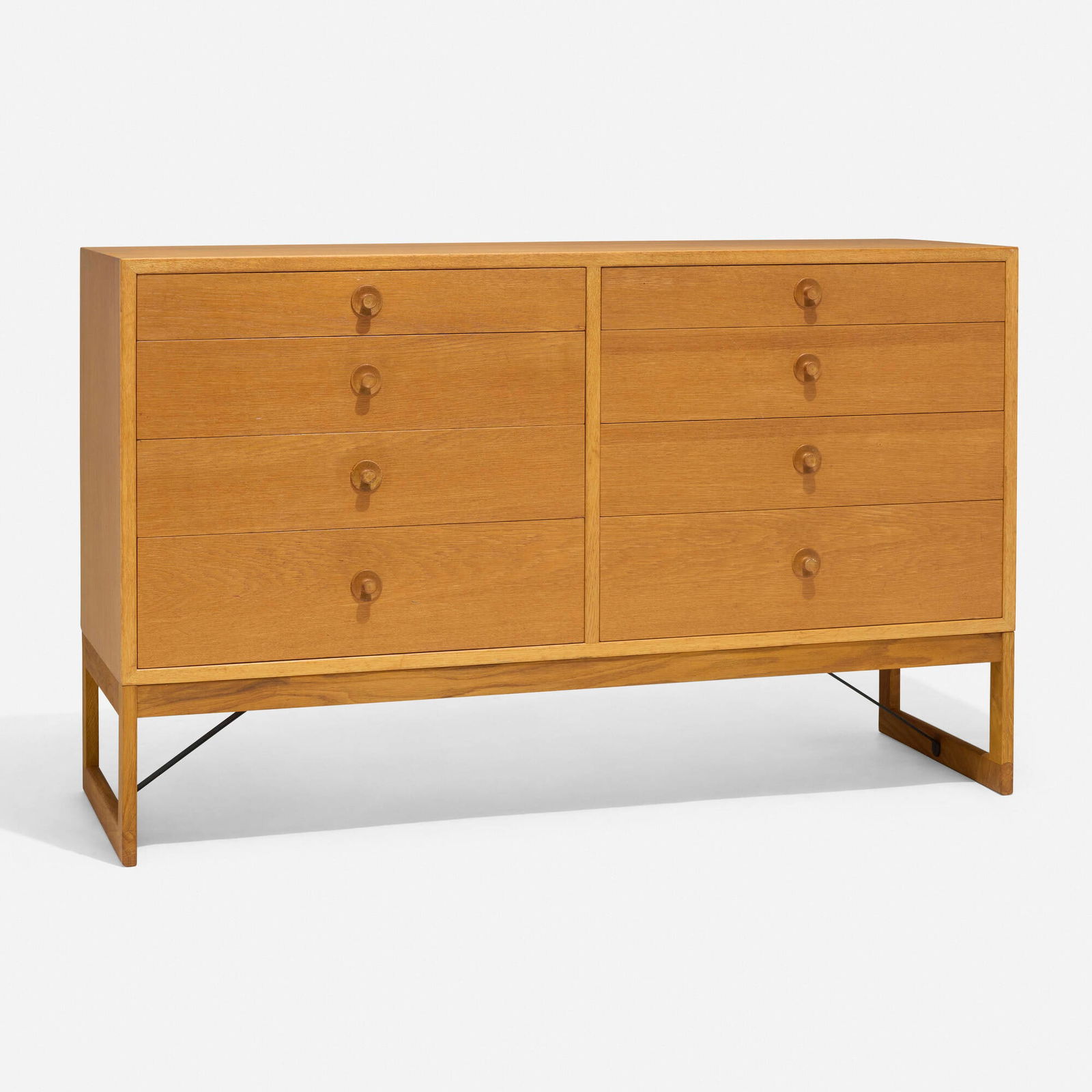Borge Mogensen, Cabinet: Borge Mogensen Cabinet Karl Andersson & SonerDenmark / Sweden, c. 1955oak, steel 33 h x 53 w x 19 d in (84 x 135 x 48 cm) Cabinet features eight drawers. Branded manufacturer's mark to r