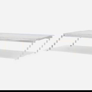 Poul Kjaerholm, PK 63A coffee table: Poul Kjaerholm PK 63A coffee table Kjaerholm ProductionDenmark, 1969 / c. 2004flint-rolled Cippolino marble, stainless steel 12 h x 48.375 w x 23.625 d in (30 x 123 x 60 cm) Impressed ma