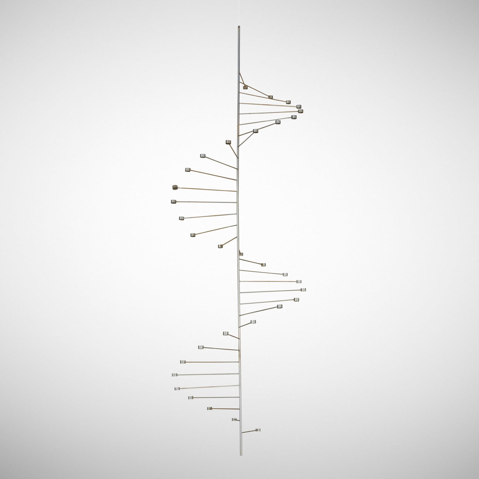 Poul Kjaerholm, PK 101 chandelier: Poul Kjaerholm PK 101 chandelier E. Kold ChristensenDenmark, 1956matte chrome-plated steel 44.5 h x 13.5 dia in (113 x 34 cm) Literature: Julius Shulman: Chicago Mid-