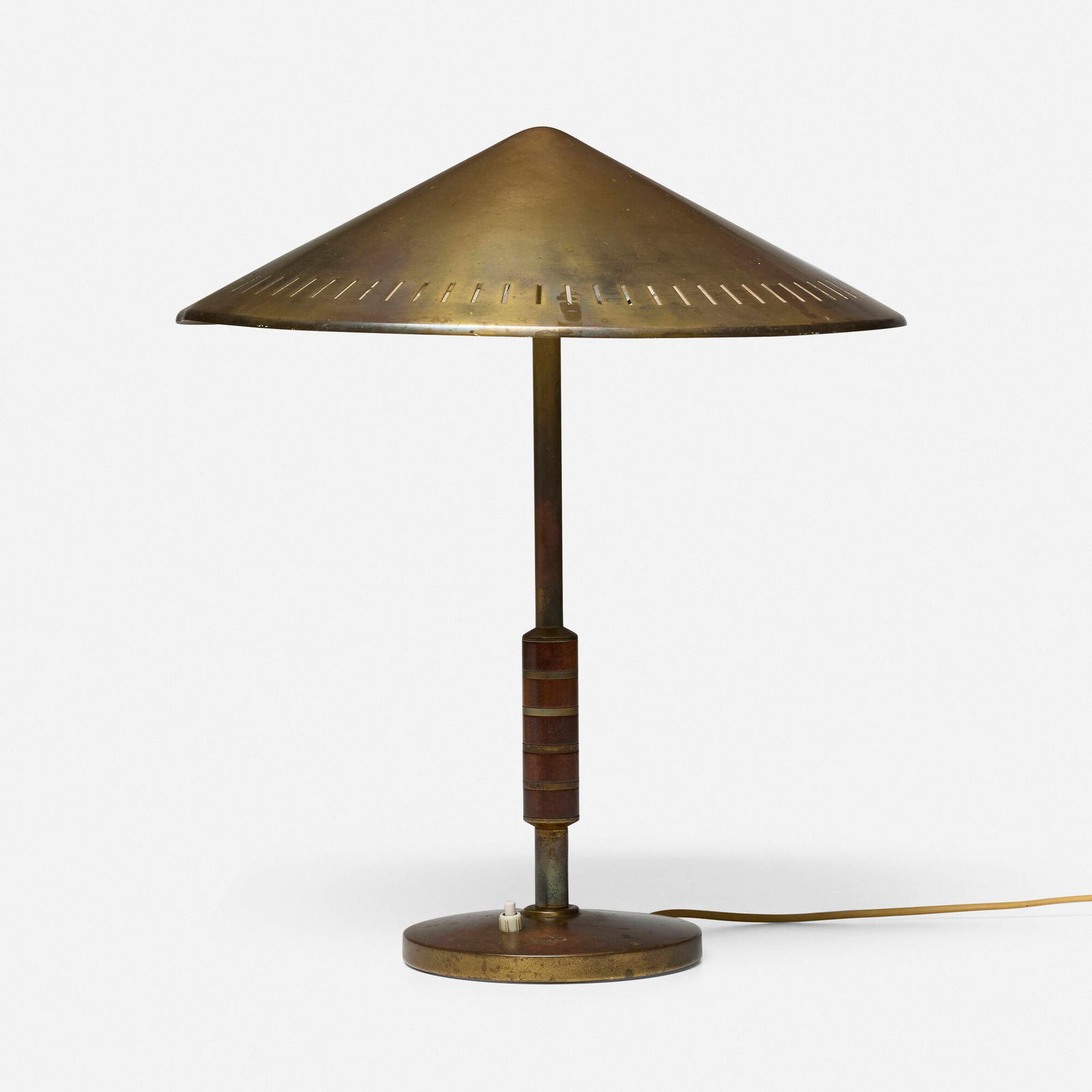 Bengt Karlby, Governor table lamp, model B146: Bengt Karlby Governor table lamp, model B146 LyfaDenmark, 1956patinated brass, teak 18 h x 15.75 dia in (46 x 40 cm) This work will ship from Chicago, Illinois.