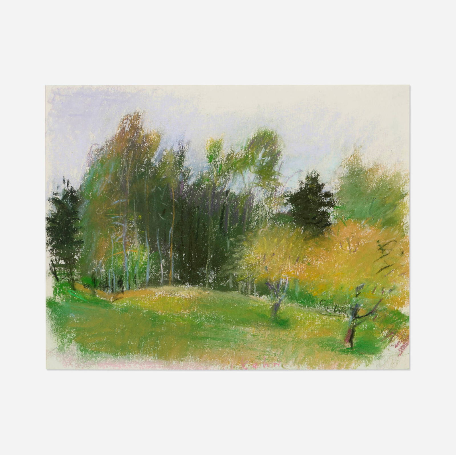 Wolf Kahn, Small Rise with 2 Apple Trees: Wolf Kahn Small Rise with 2 Apple Trees 1998pastel on paper 11 h x 14 w in (28 x 36 cm) Signed to lower edge 'W Kahn'. Provenance: Beadleston Gallery, New York | Privat