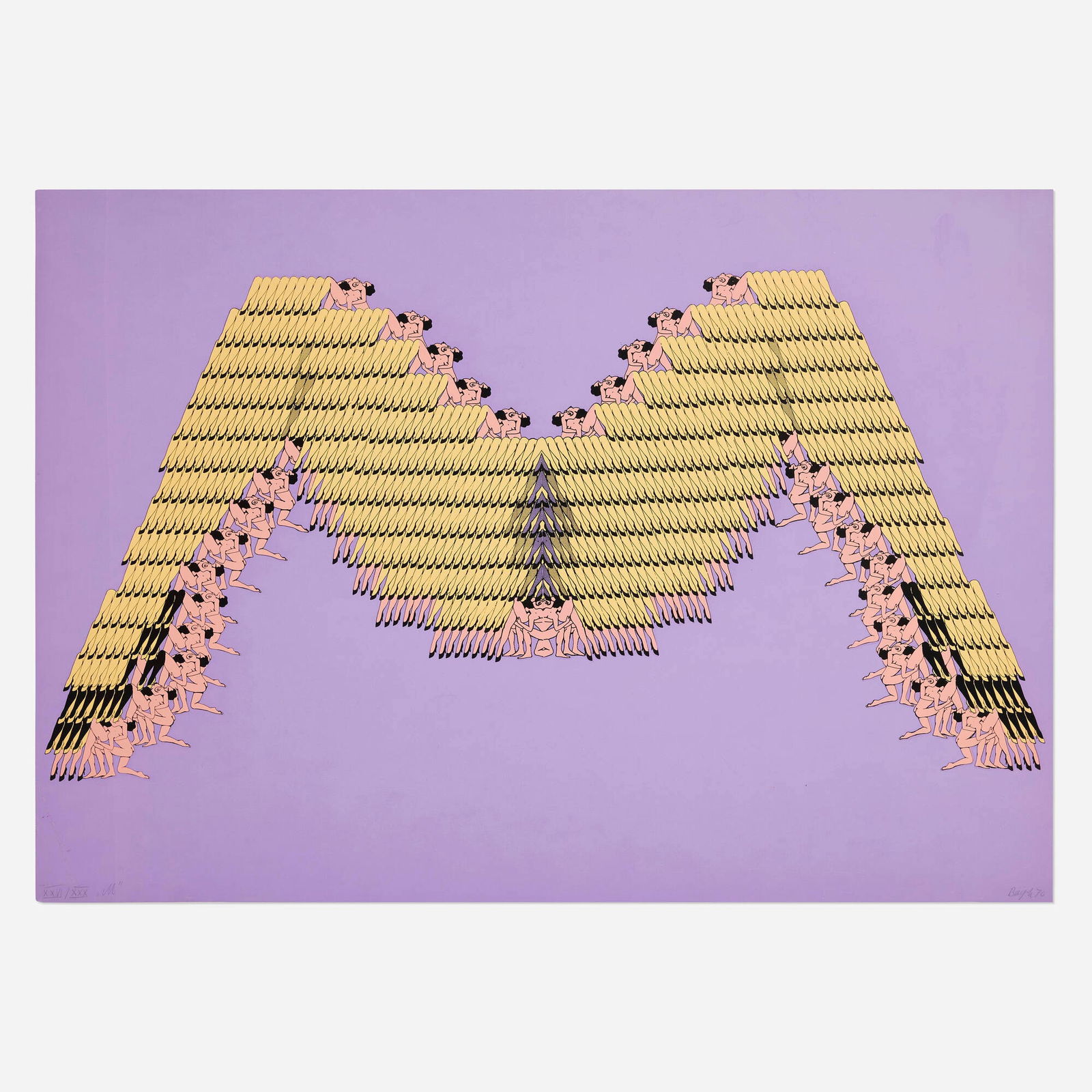 Thomas Bayrle, M-Formation: Thomas Bayrle M-Formation 1970screenprint in colors 23.5 h x 33.375 w in (60 x 85 cm) Signed, titled, dated and numbered to lower edge 'XXVI/XXX M Bayrle 70'. This work is number 26 from the e