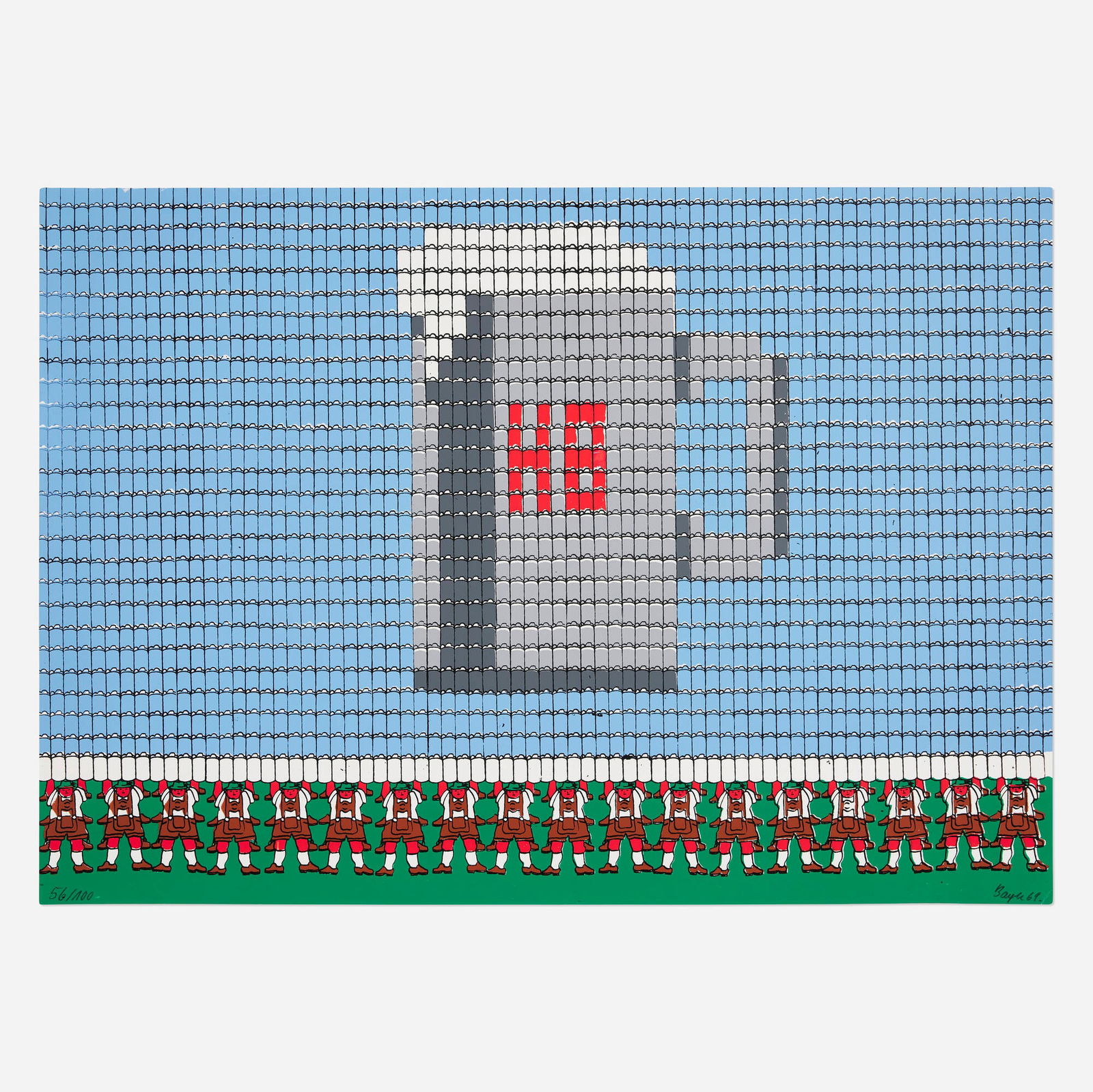 Thomas Bayrle, HB: Thomas Bayrle HB 1969screenprint in colors 16.625 h x 23.5 w in (42 x 60 cm) Signed, dated and numbered to lower edge '56/100 Bayrle 69'. This work is number 56 from the edition of 100.