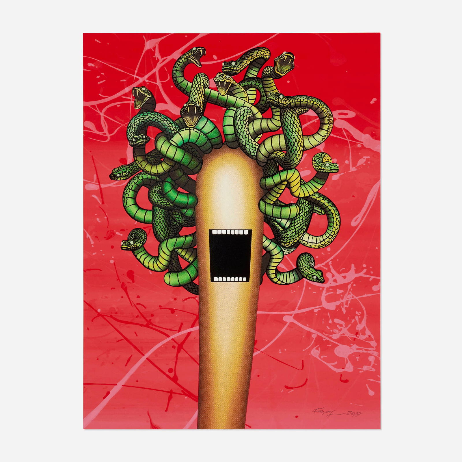 Emily Mae Smith, Medusa (Gesture) (Hand-Colored): Emily Mae Smith Medusa (Gesture) (Hand-Colored) 2019screenprint in colors with glow-in-the-dark ink on Coventry Rag with hand-painted additions 23.875 h x 17.875 w in (61 x 45 cm) Signed and d