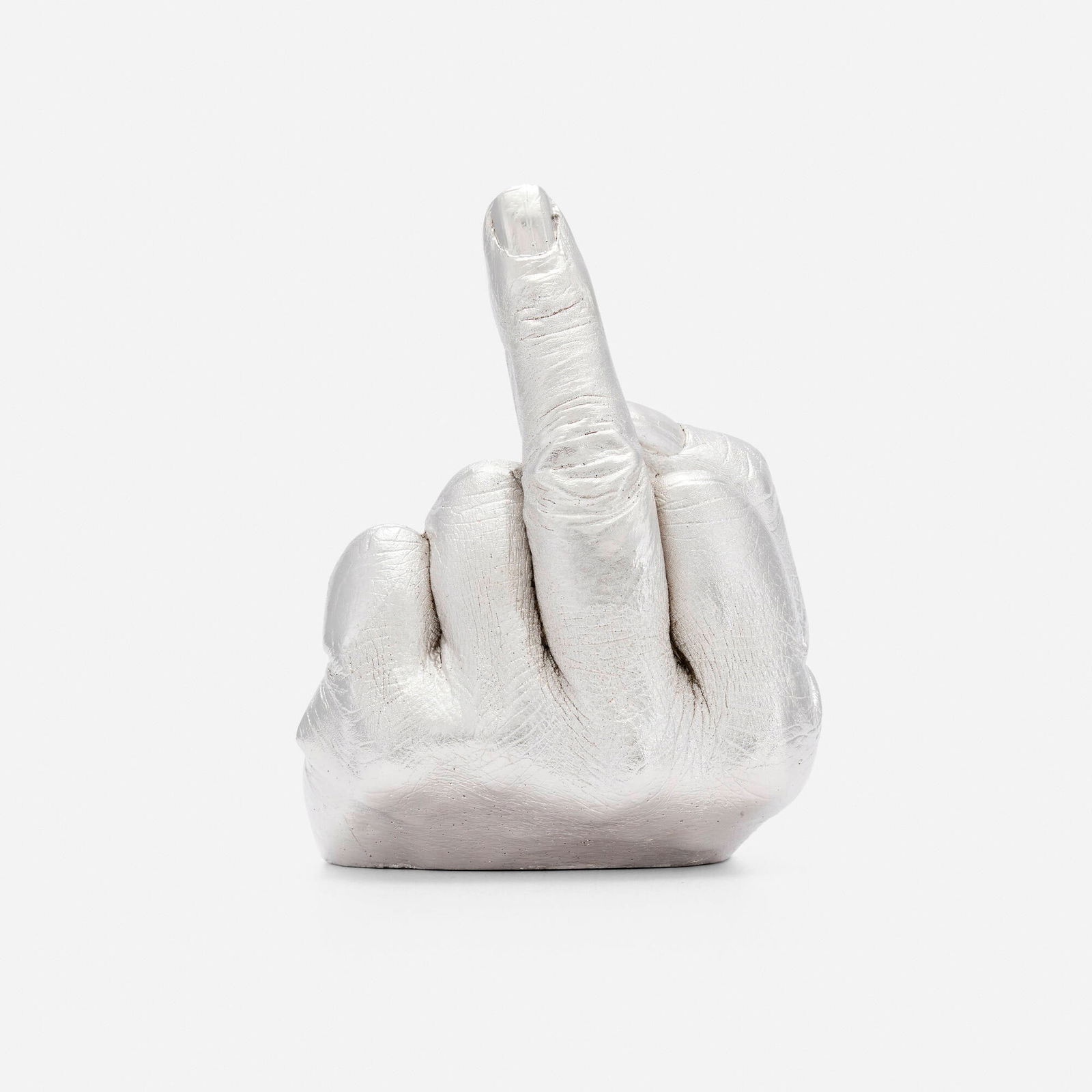Ai Weiwei, The Artist's Hand: Ai Weiwei The Artist's Hand 2017electroplated rhodium on cast urethane resin 5 h x 4 w x 4.5 d in (13 x 10 x 11 cm) Incised signature to underside 'Wei Ai'. This work is from the edition of 10