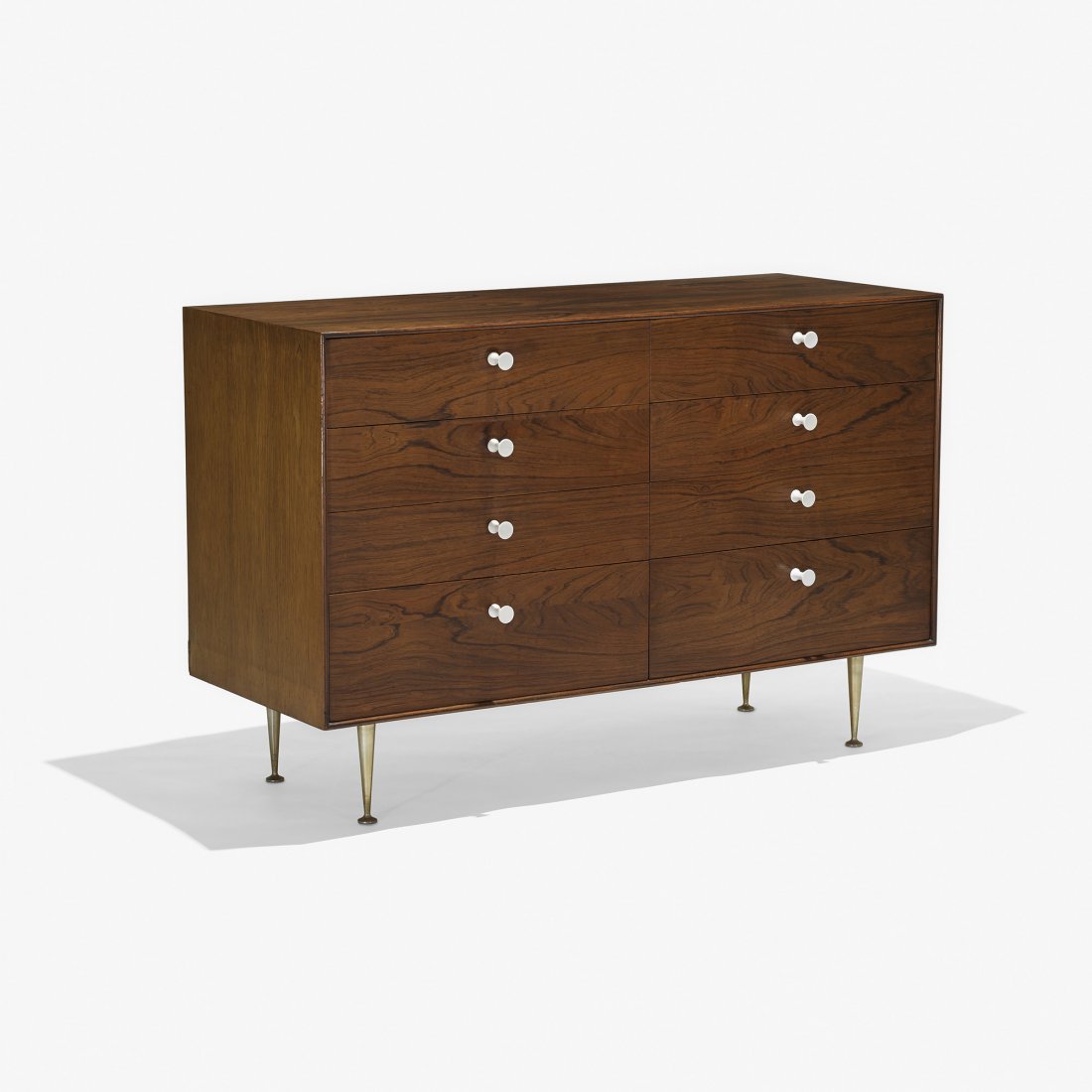 George Nelson & Associates Thin Edge cabinet: George Nelson & Associates Thin Edge cabinet Herman Miller USA, 1952 rosewood, aluminum, porcelain 46.5 w x 19.5 d x 30.75 h inches Signed with applied foil manufacturer's label to drawer: [George Nel