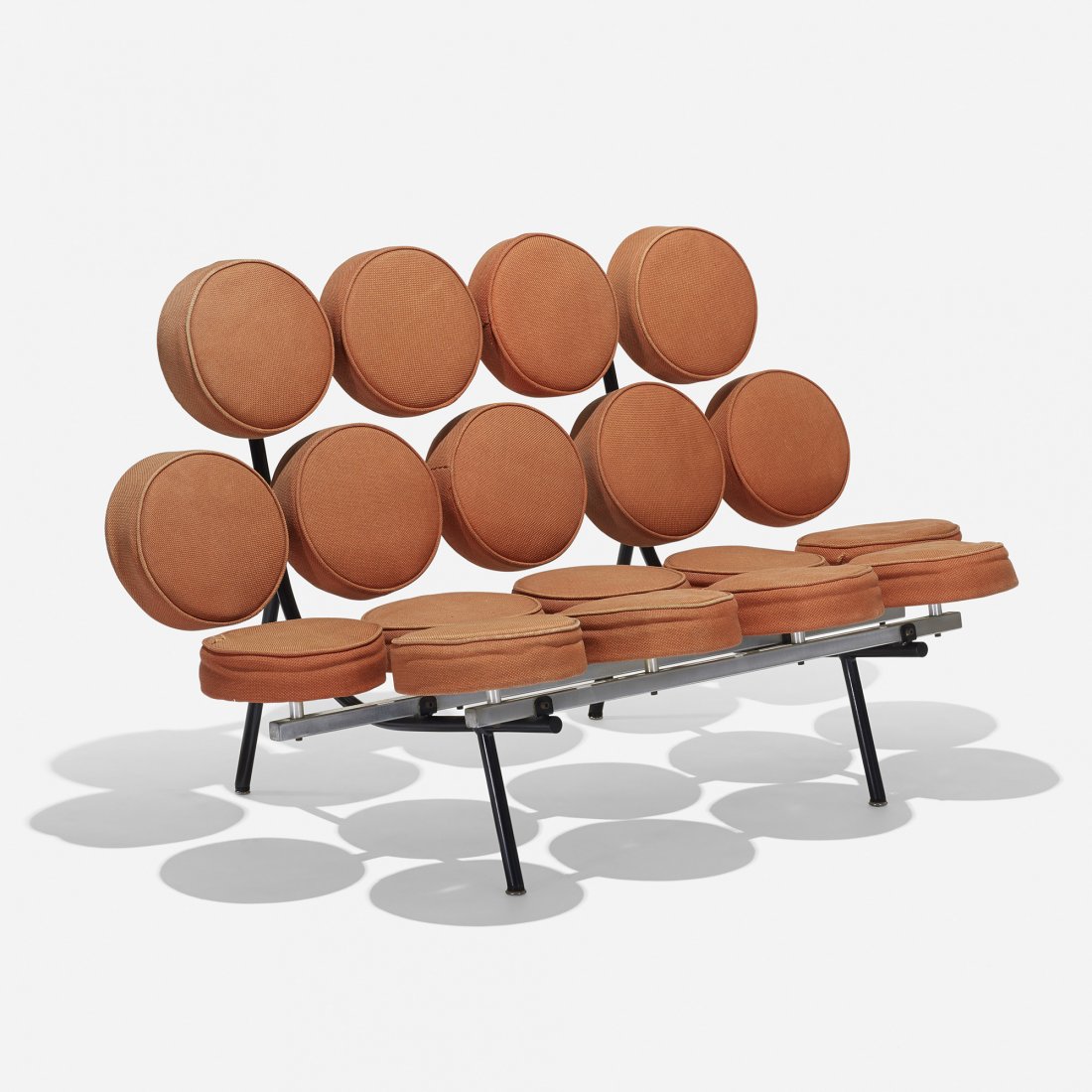 George Nelson & Associates Marshmallow sofa: George Nelson & Associates Marshmallow sofa Herman Miller USA, 1956 upholstery, chrome-plated steel, enameled steel 51.25 w x 31 d x 31.5 h inches Literature: George Nelson: Architect, Writer, Designe