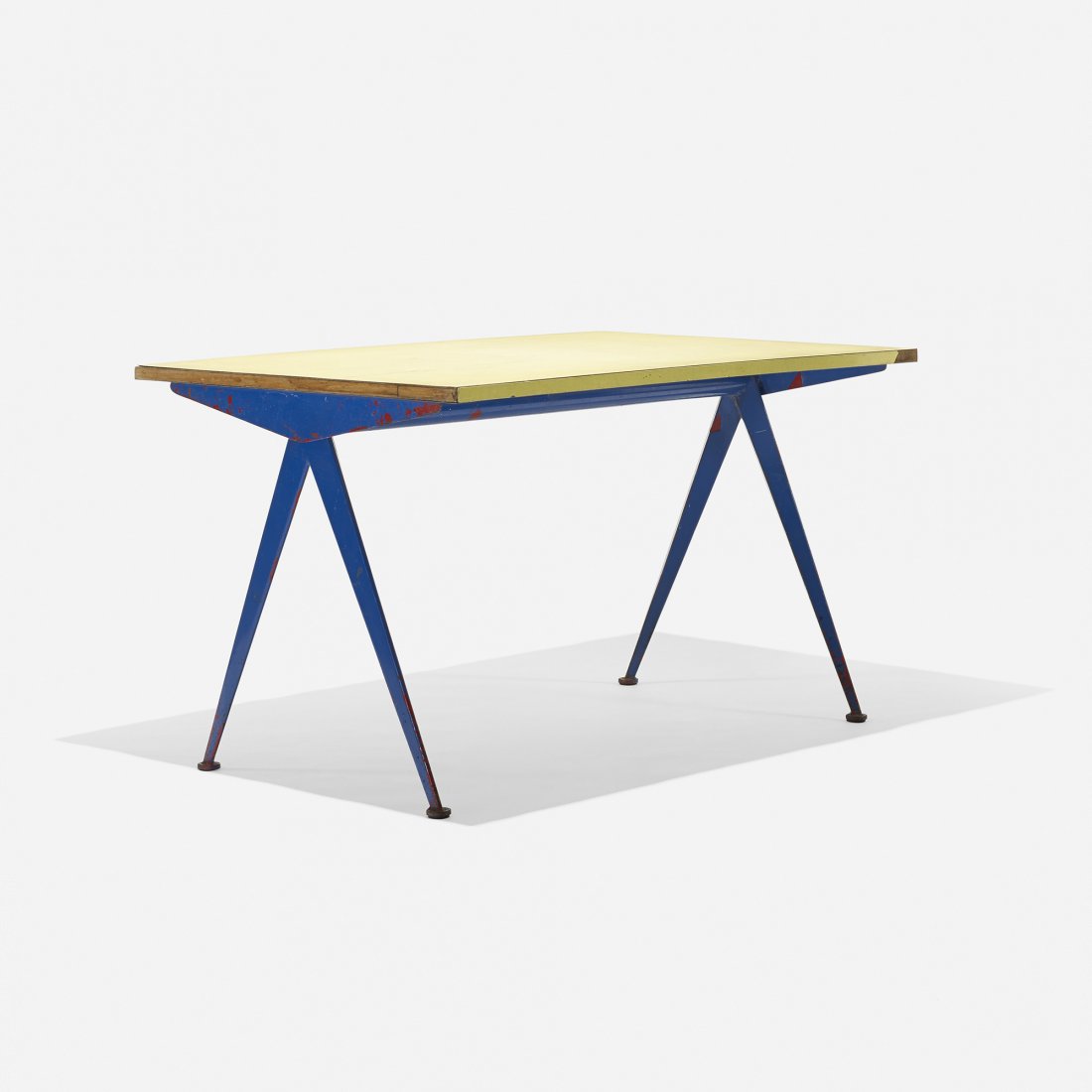 Jean Prouvé Compass table: Jean Prouvé Compass table Ateliers Jean Prouvé France, 1953 enameled steel, laminate 46.25 w x 31 d x 27.5 h inches Literature: Jean Prouvé, Complete Works Volume 3: 1944-1954, Sulzer, ppg. 268-269