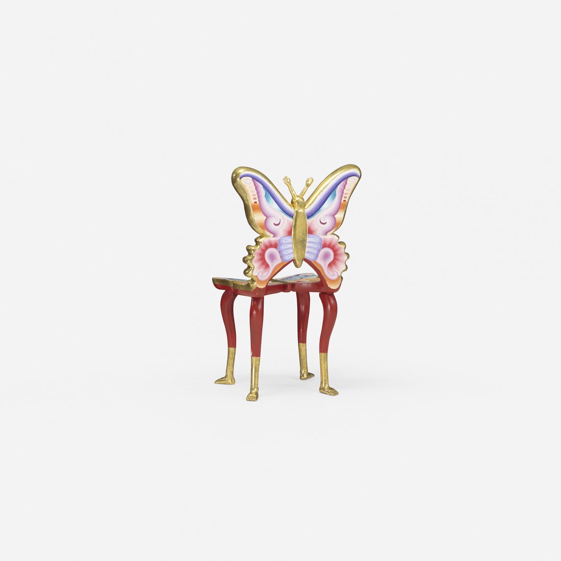 Pedro Friedeberg Butterfly chair: Pedro Friedeberg Butterfly chair Mexico, 1983 carved, gilt and hand-painted Mexican mahogany 22.5 w x 21 d x 38.5 h inches Provenance: Acquired directly from the artist | Wright, Important Design, 11