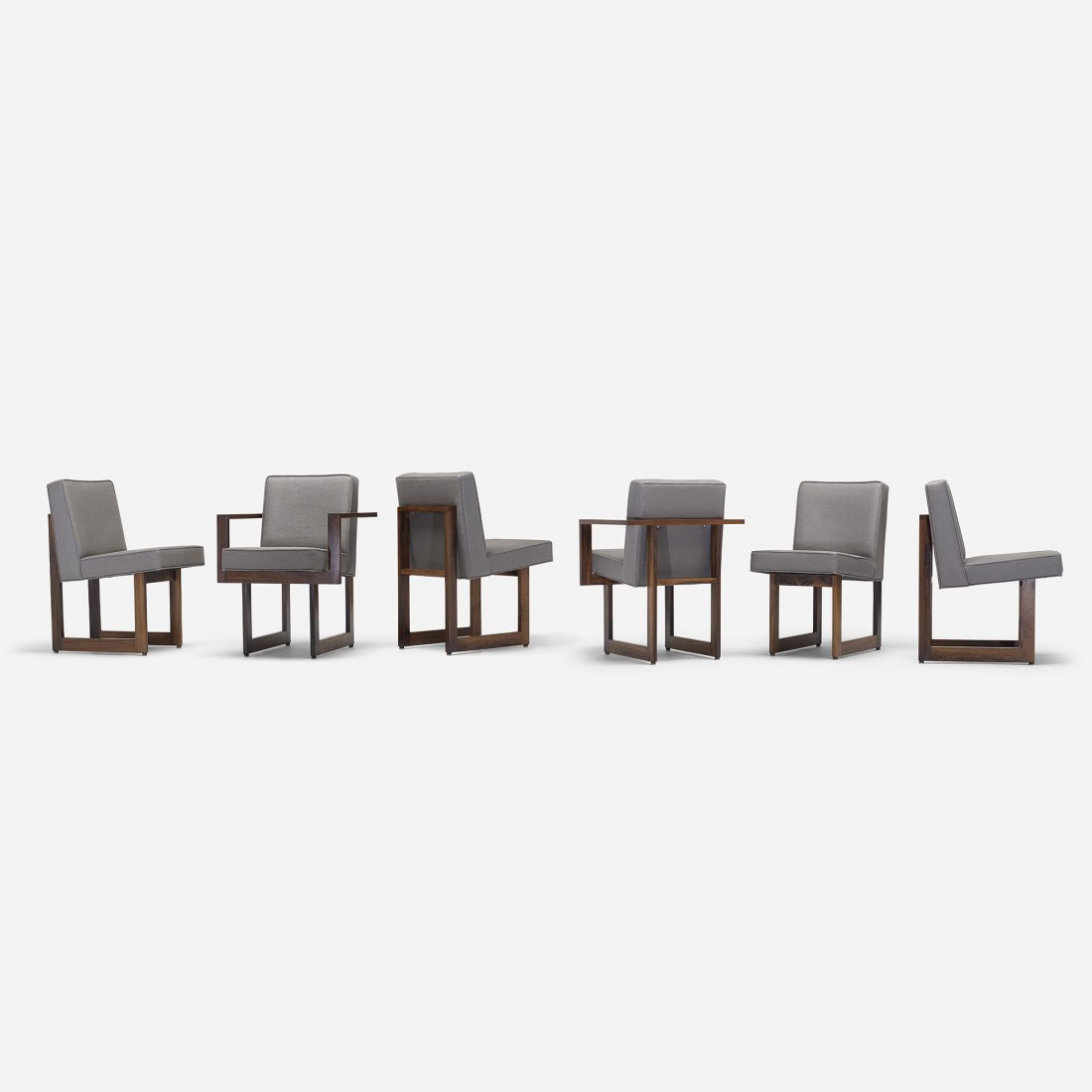 Vladimir Kagan Cubist dining chairs, set of six: Vladimir Kagan Cubist dining chairs, set of six Vladimir Kagan Designs, Inc. USA, 1967 rosewood, upholstery 23.5 w x 25 d x 33.5 h inches Literature: The Complete Kagan: A Lifetime of Avant-Garde Desi