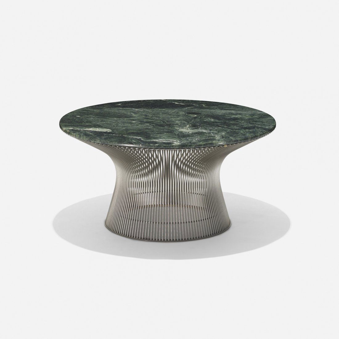 Warren Platner coffee table: Warren Platner coffee table Knoll International USA, c. 1965 nickel-plated steel, marble 30 dia x 15 h inches This coffee table features a special-order green marble top. Literature: Ten by Warren Pla