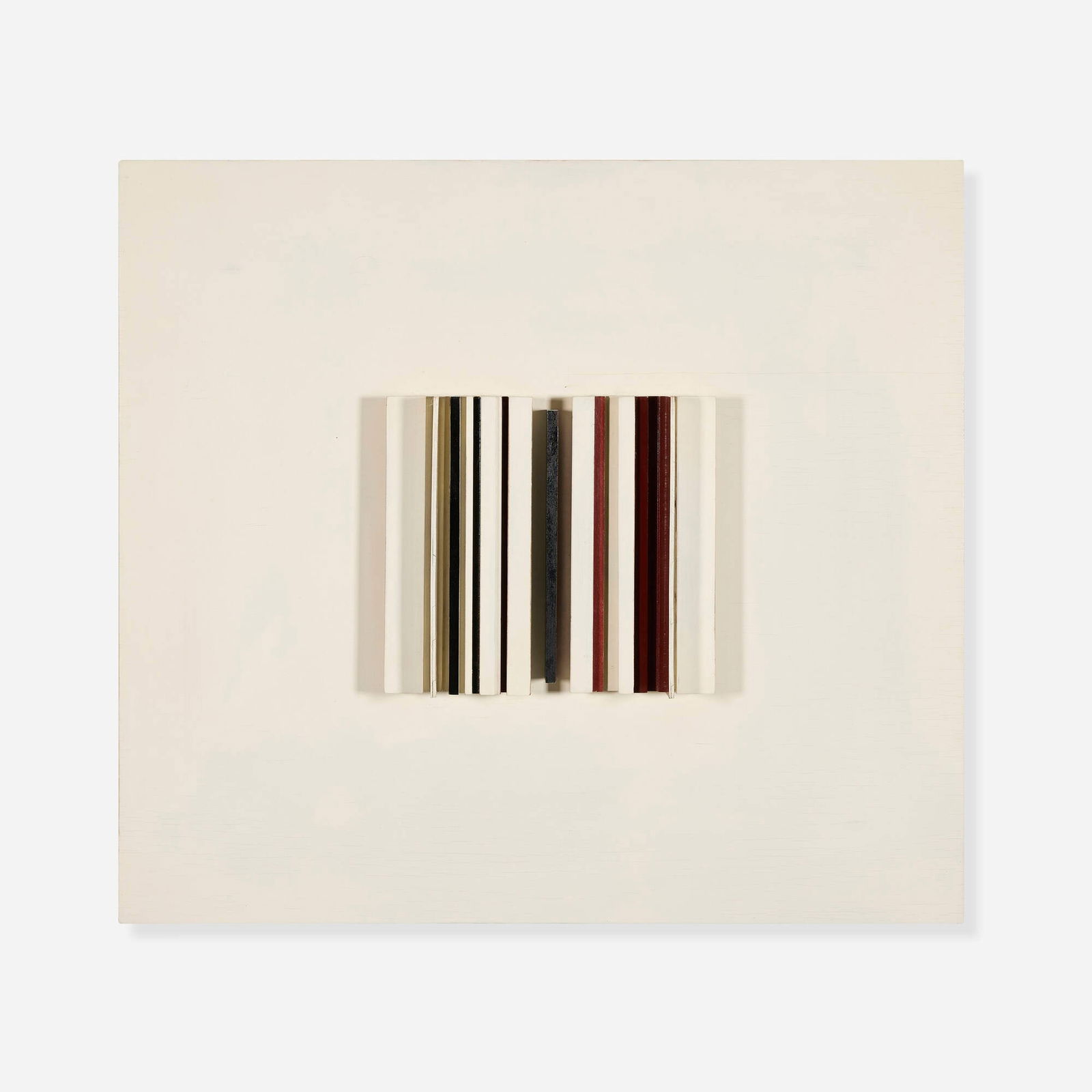 Victor Pasmore, Transparent Relief Construction in White, Black, and Maroon: Victor Pasmore Transparent Relief Construction in White, Black, and Maroon 1956oil on wood construction 26.375 h x 29.125 w x 4.125 d in (67 x 74 x 10 cm) Signed and dated to verso 'Victor Pas