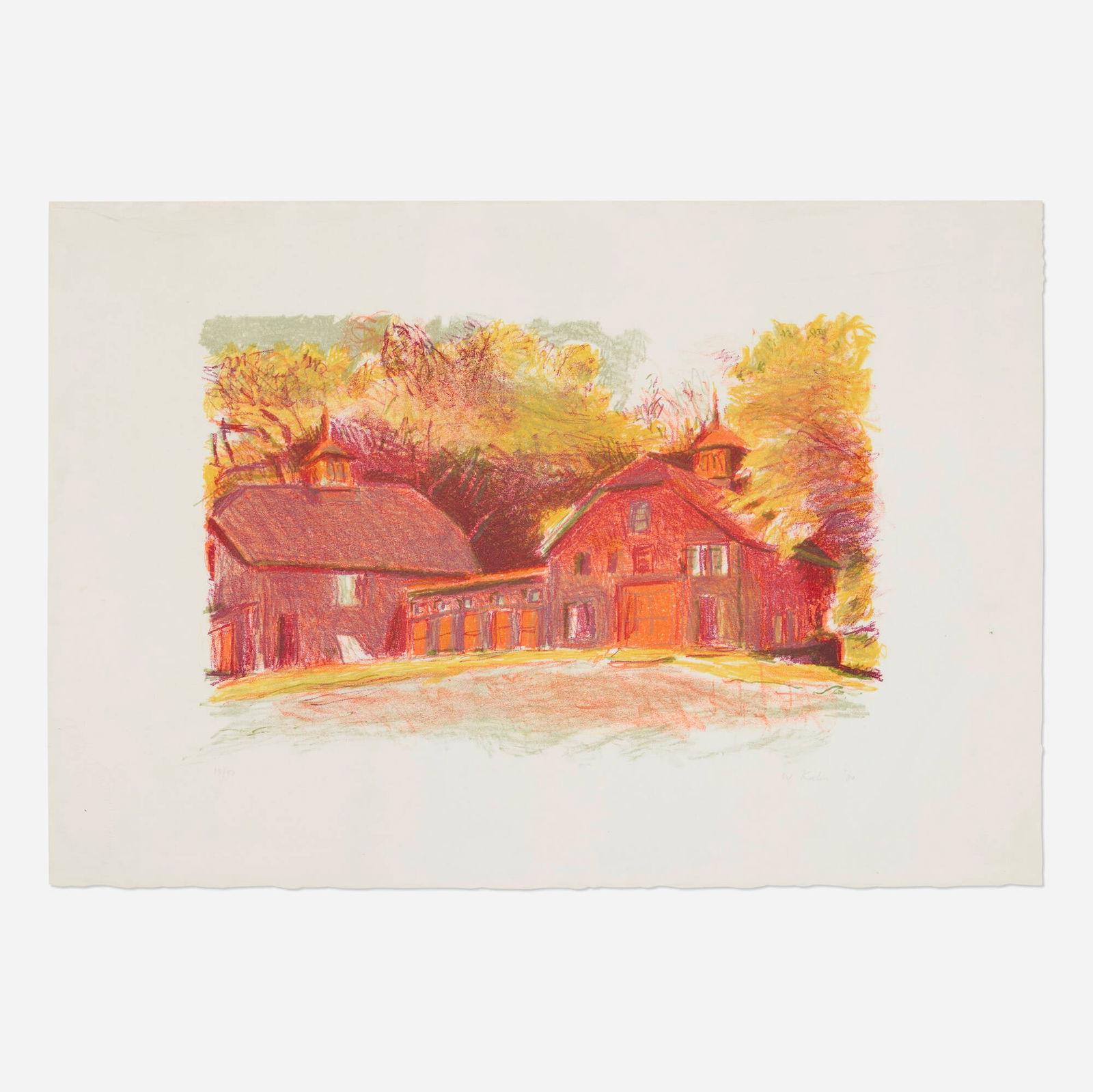 Wolf Kahn, The Curing Shed: Wolf Kahn The Curing Shed 1980lithograph in colors image: 11.75 h x 18 w in (30 x 46 cm) sheet: 17.125 h x 26.125 w in (43 x 66 cm) Signed, dated and numbered to lower edge '13/50 W Kahn '8