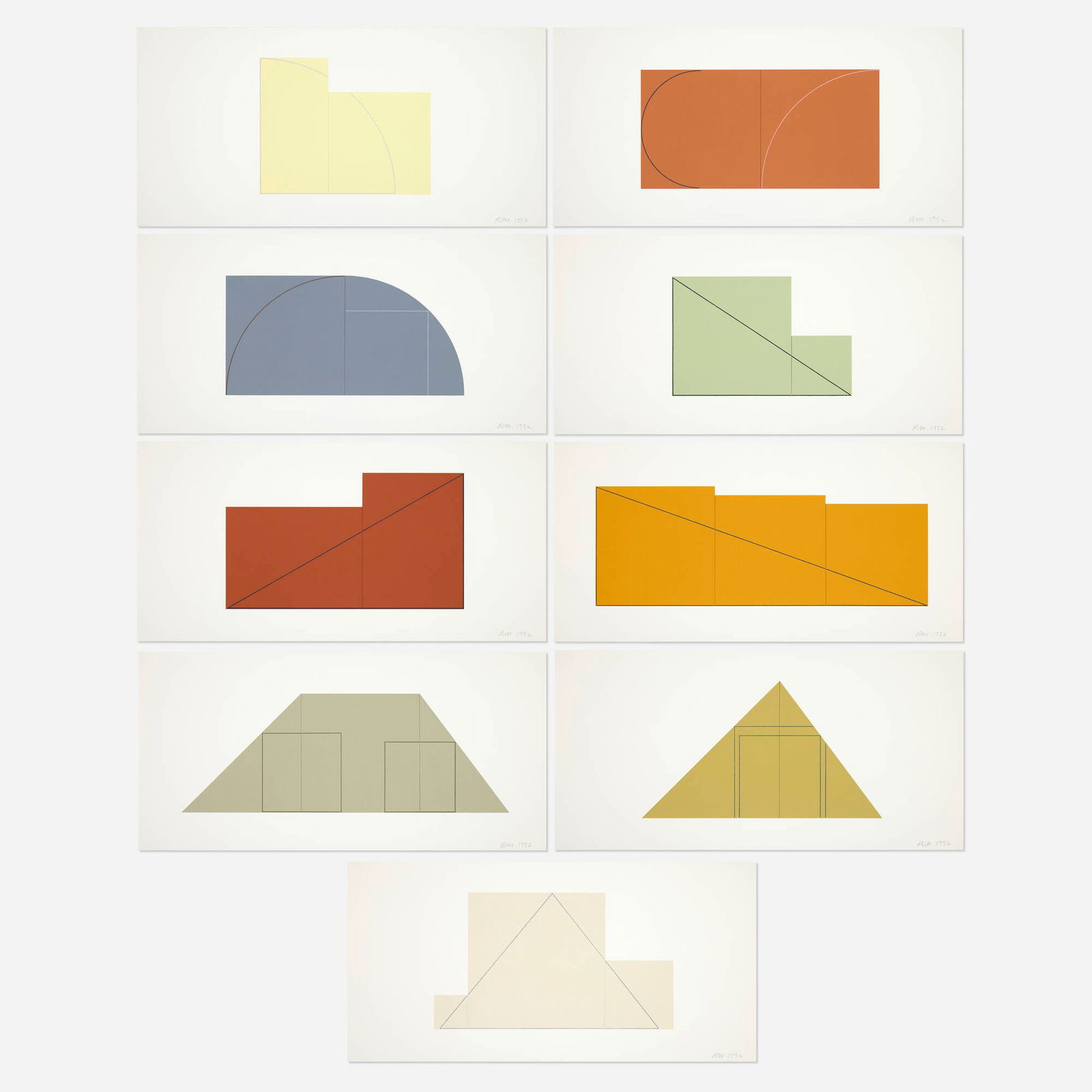 Robert Mangold, A Book of Silk Screen Prints - Multiple Panel Paintings, Edition C: Robert Mangold A Book of Silk Screen Prints - Multiple Panel Paintings, Edition C 1992screenprint in colors on Fabriano Cotton 11.75 h x 24 w in (30 x 61 cm) Signed and dated to lower right of