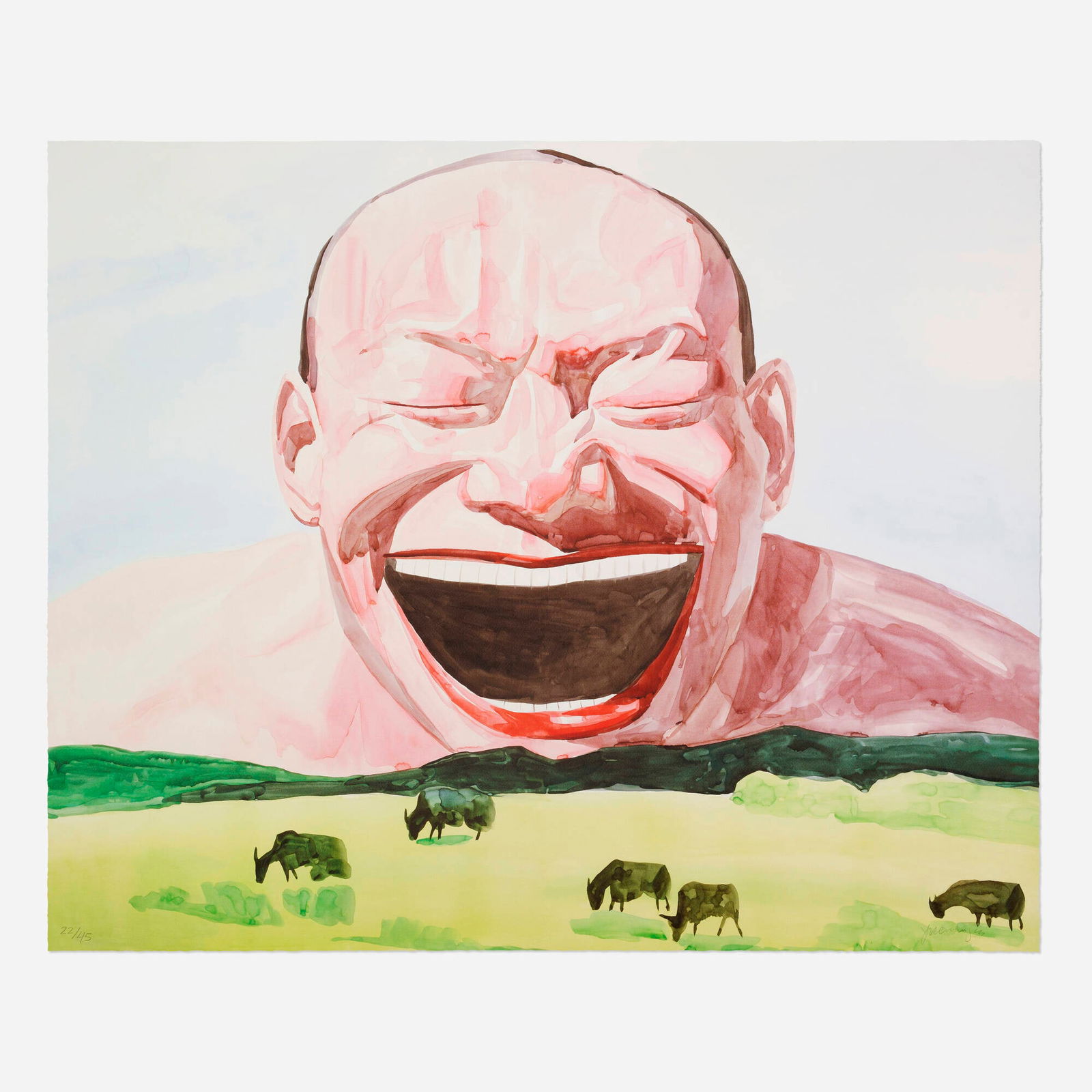Yue Minjun, Untitled (Smile-ism No. 8): Yue Minjun Untitled (Smile-ism No. 8) 2006lithograph in colors 35.5 h x 43.5 w in (90 x 110 cm) Signed and numbered to lower edge '22/45 Yue Minjun'. This work is number 22 from the edition of