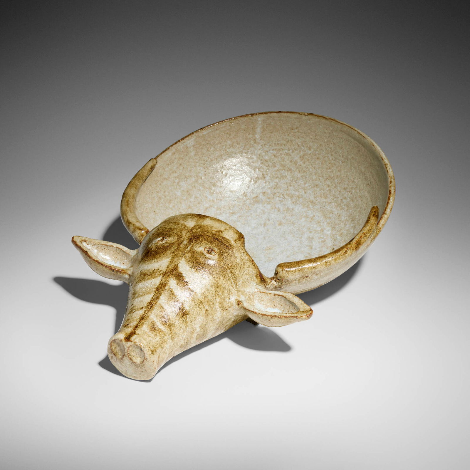 Jean Derval, attribution, Dish with cow head: Jean Derval, attribution Dish with cow head France, c. 1955glazed earthenware 6 h x 12.5 w x 18 d in (15 x 32 x 46 cm) Provenance: Magen H Gallery, New York | Private Collecti