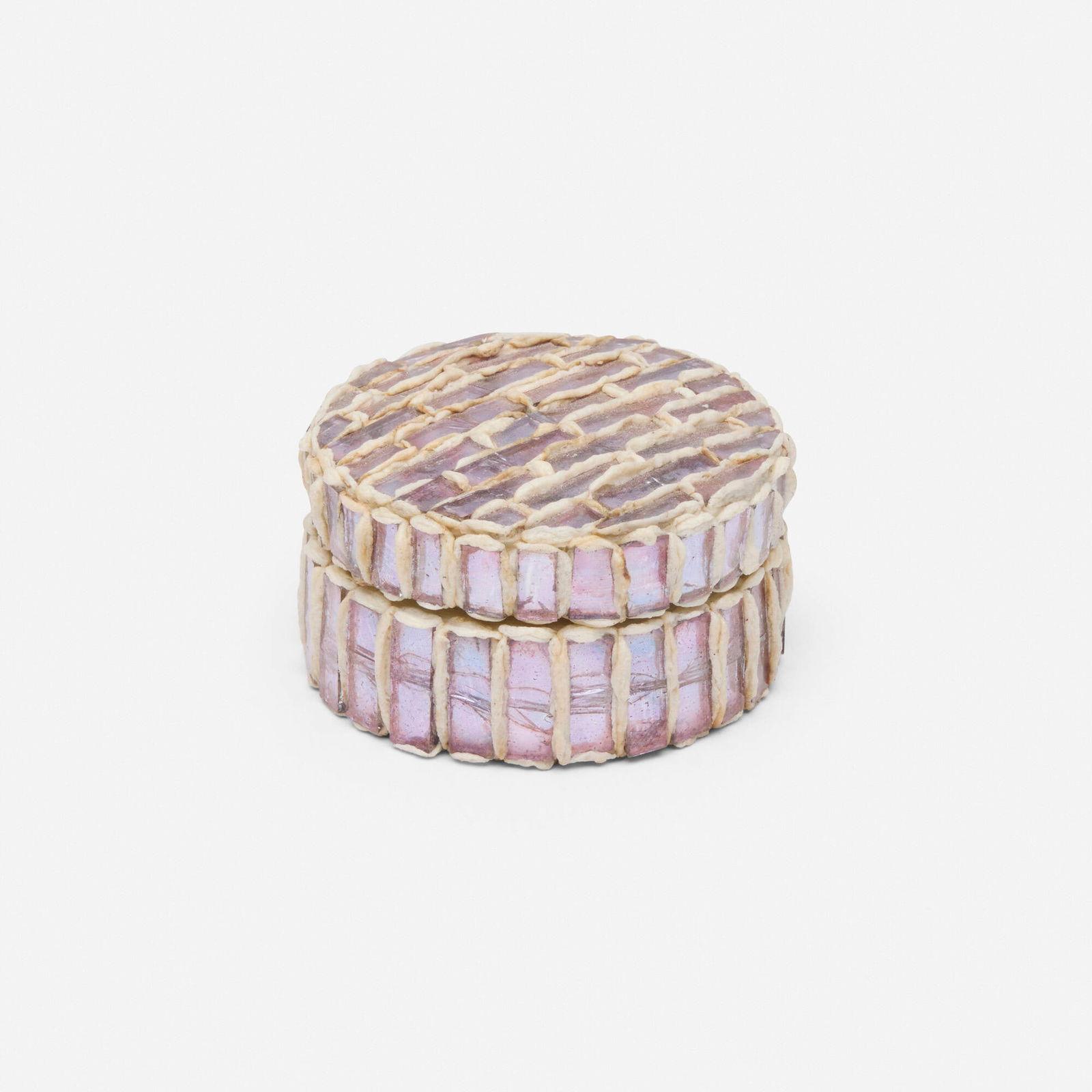 Line Vautrin, Pill box: Line Vautrin Pill box FranceTalosel resin, glass 1.125 h x 2 dia in (3 x 5 cm) Sold with a forthcoming certificate of authenticity from the Association Line Vautrin. Provenance: