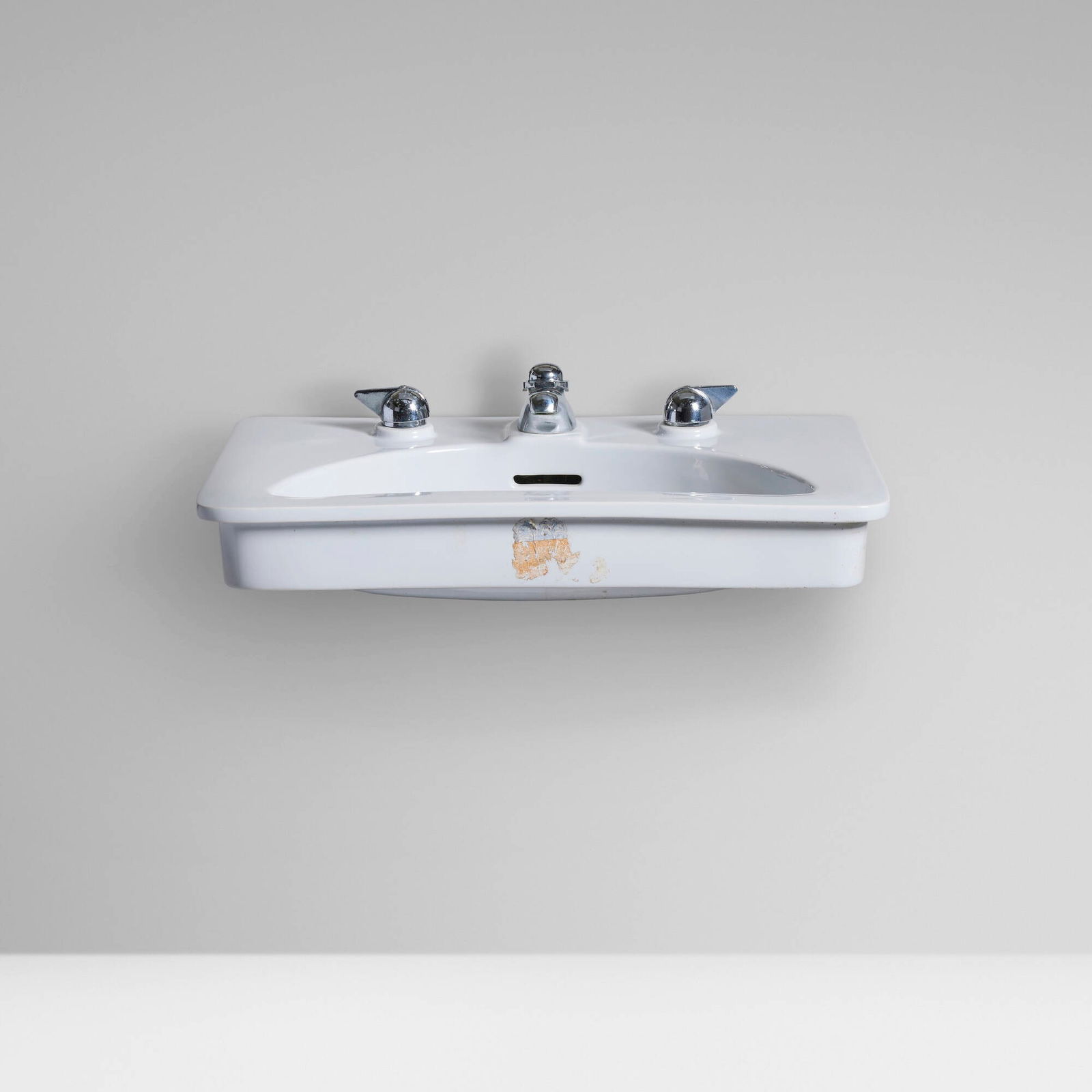 Henry Dreyfuss, Diana sink: Henry Dreyfuss Diana sink Trenton Potteries Company for Crane Co.USA, c. 1940glazed porcelain, chrome-plated copper 12.25 h x 27.125 w x 19.75 d in (31 x 69 x 50 cm) Sink features Fut