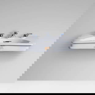 Henry Dreyfuss, Diana sink: Henry Dreyfuss Diana sink Trenton Potteries Company for Crane Co.USA, c. 1940glazed porcelain, chrome-plated copper 12.25 h x 27.125 w x 19.75 d in (31 x 69 x 50 cm) Sink features Fut