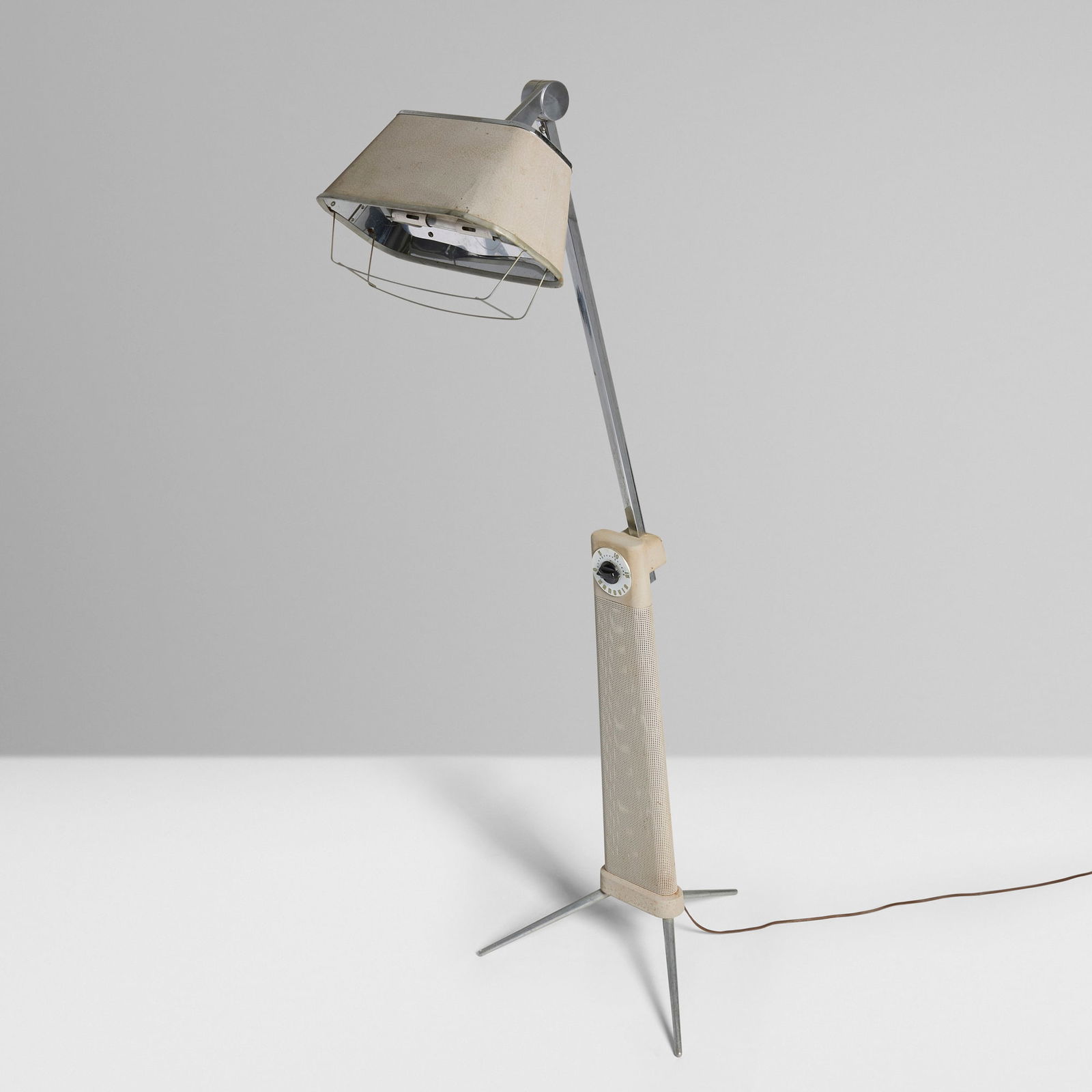 Raymond Loewy, Bimini Mark II health lamp: Raymond Loewy Bimini Mark II health lamp HanoviaUSA/France, c. 1958crackle-lacquered steel, chrome-plated steel, aluminum, plastic 58.25 h x 17.75 w x 21 d in (148 x 45 x 53 cm) Screenpr