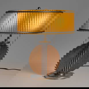 Walter von Nessen, attribution, Table lamp: Walter von Nessen, attribution Table lamp USA, c. 1930walnut, chrome-plated brass, fiberglass, lacquered steel 16 h x 13.25 dia in (41 x 34 cm) Provenance: Private Collection