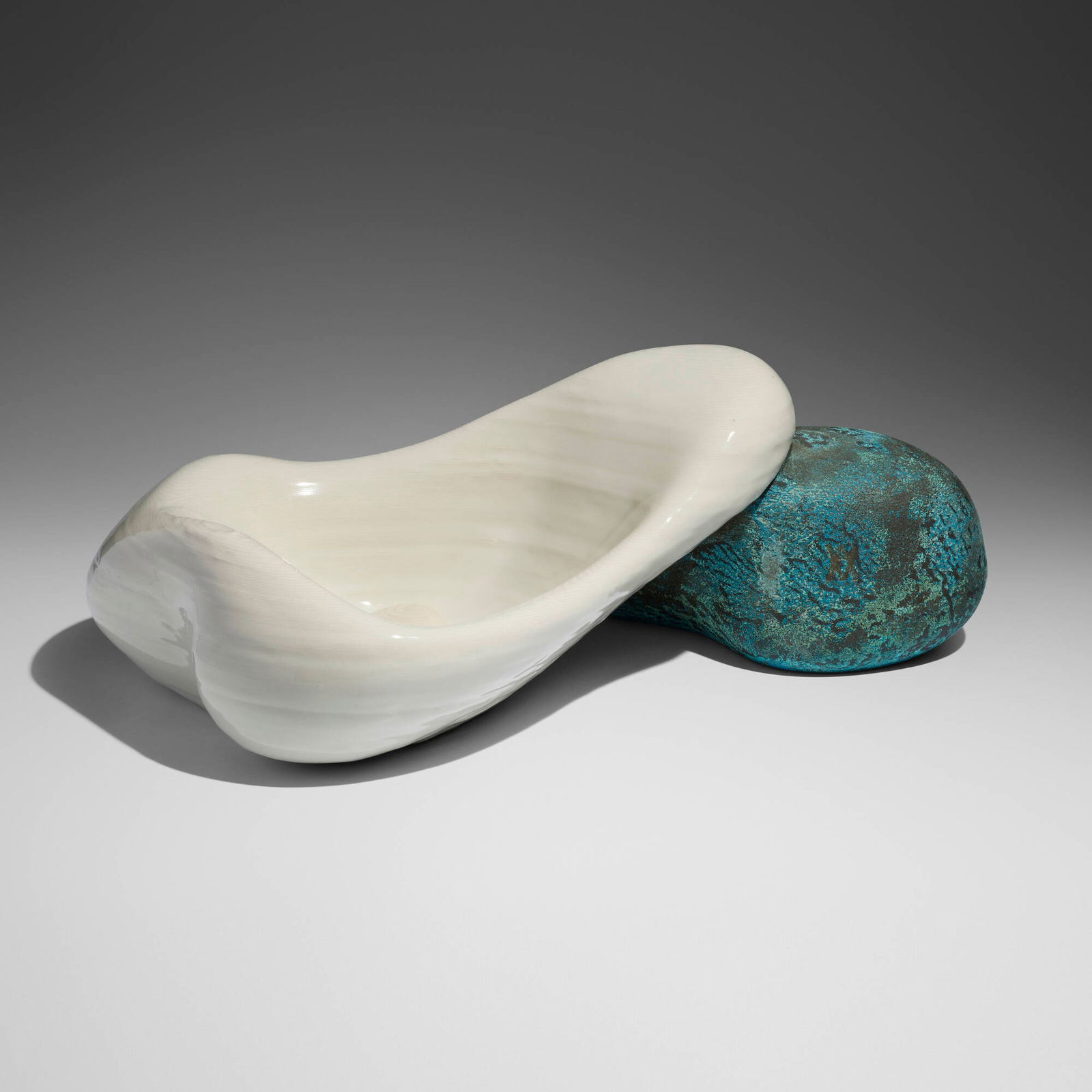 Daniel Arsham, Rock.01 sink: Daniel Arsham Rock.01 sink 20213D-printed vitreous china and patinated hand-cast brass 8.75 h x 24 w x 15 d in (22 x 61 x 38 cm) Printed manufacturer's mark to interior of sink 'Artist Edition