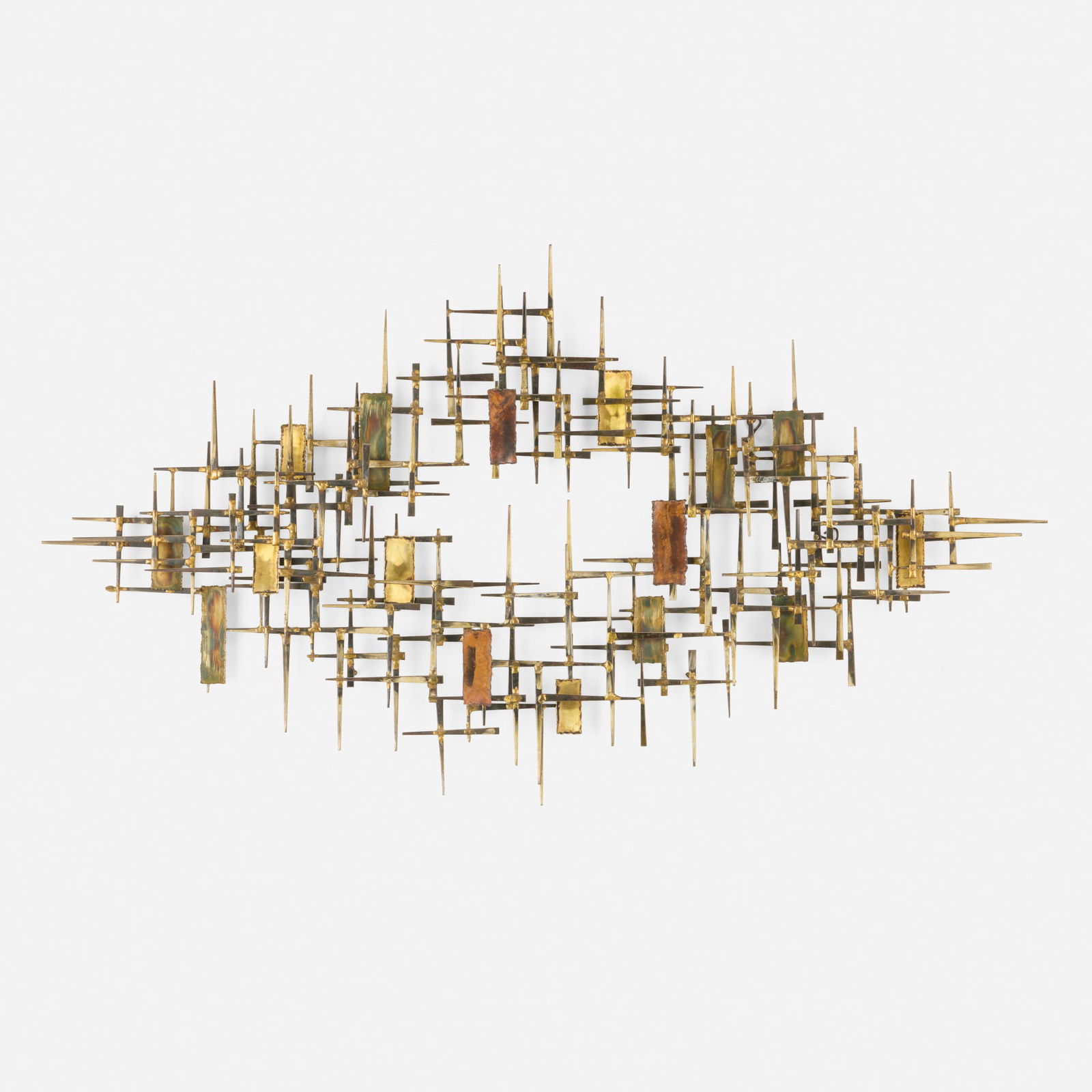 In the manner of Silas Seandel, Untitled (Wall Sculpture): In the manner of Silas Seandel Untitled (Wall Sculpture) c. 1960patinated, torch-cut steel, nails 29.5 h x 53 w x 4 d in (75 x 135 x 10 cm) This work will ship from Lambertville,