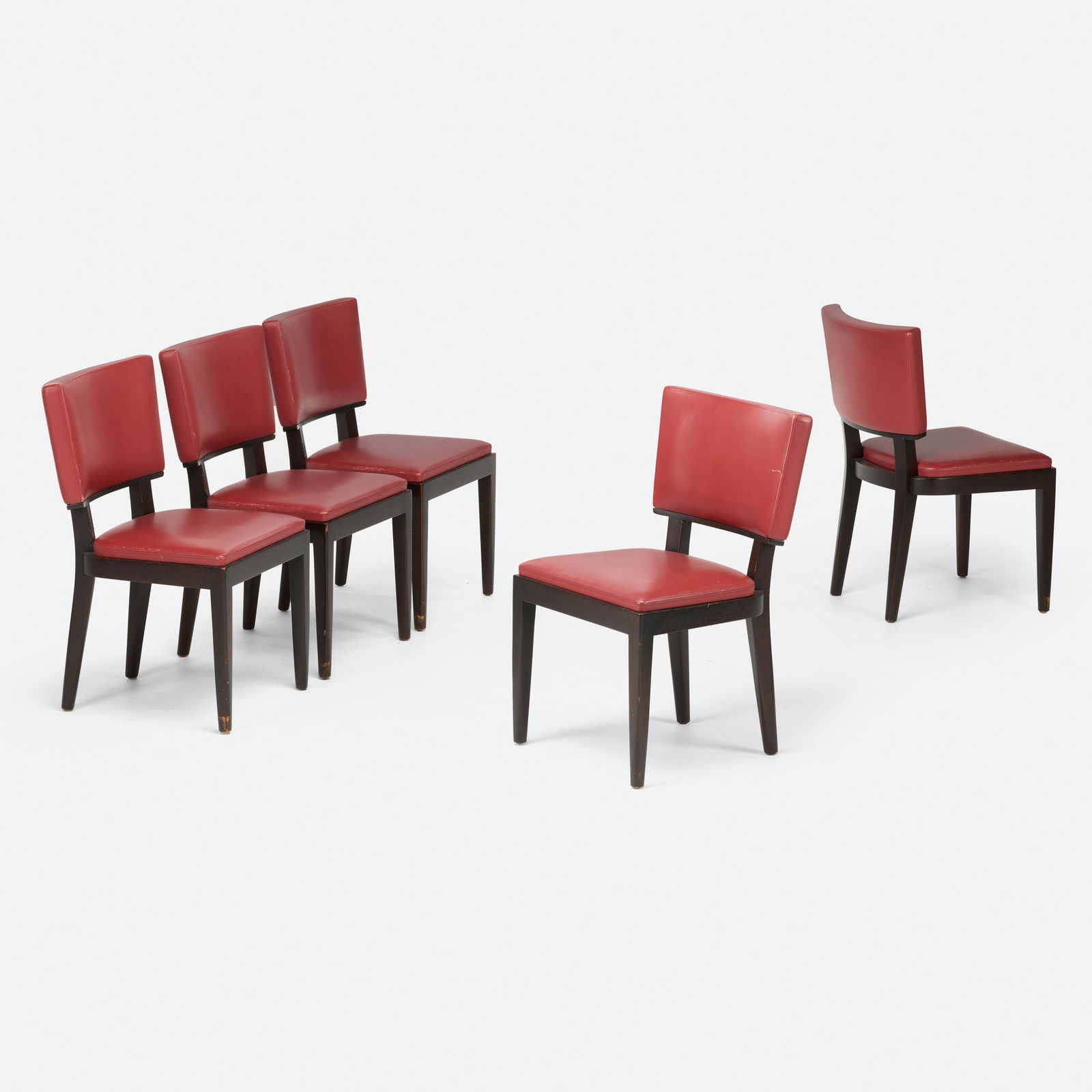 Christian Liaigre, Harry dining chairs, set of five: Christian Liaigre Harry dining chairs, set of five Holly HuntFrance / USA, c. 2000leather upholstery, enameled wood 33.5 h x 21.25 w x 22.5 d in (85 x 54 x 57 cm) Decal manufacturer labe